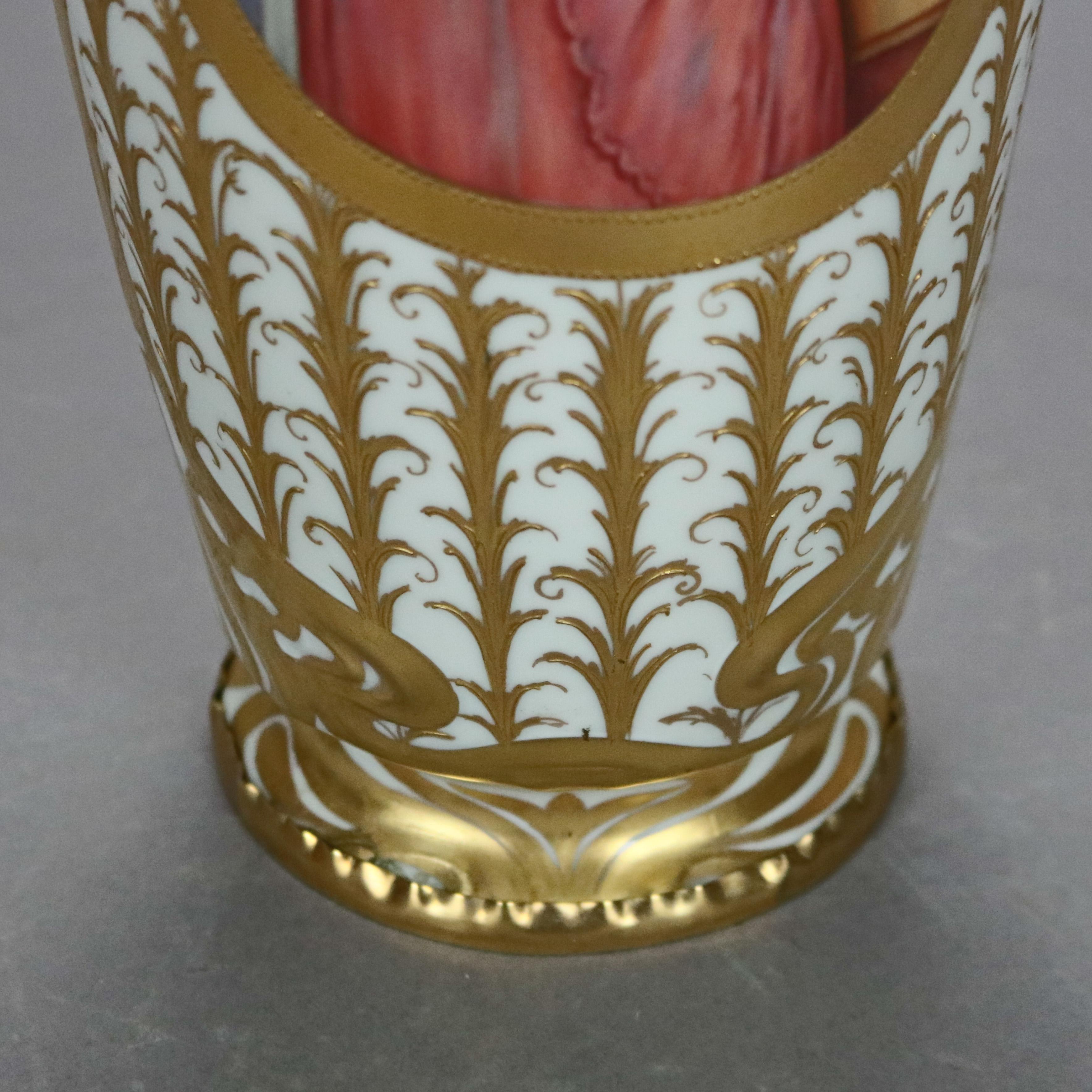 Large Antique Royal Vienna Porcelain Hand Enameled Portrait Vase, Tugend, c1900 6