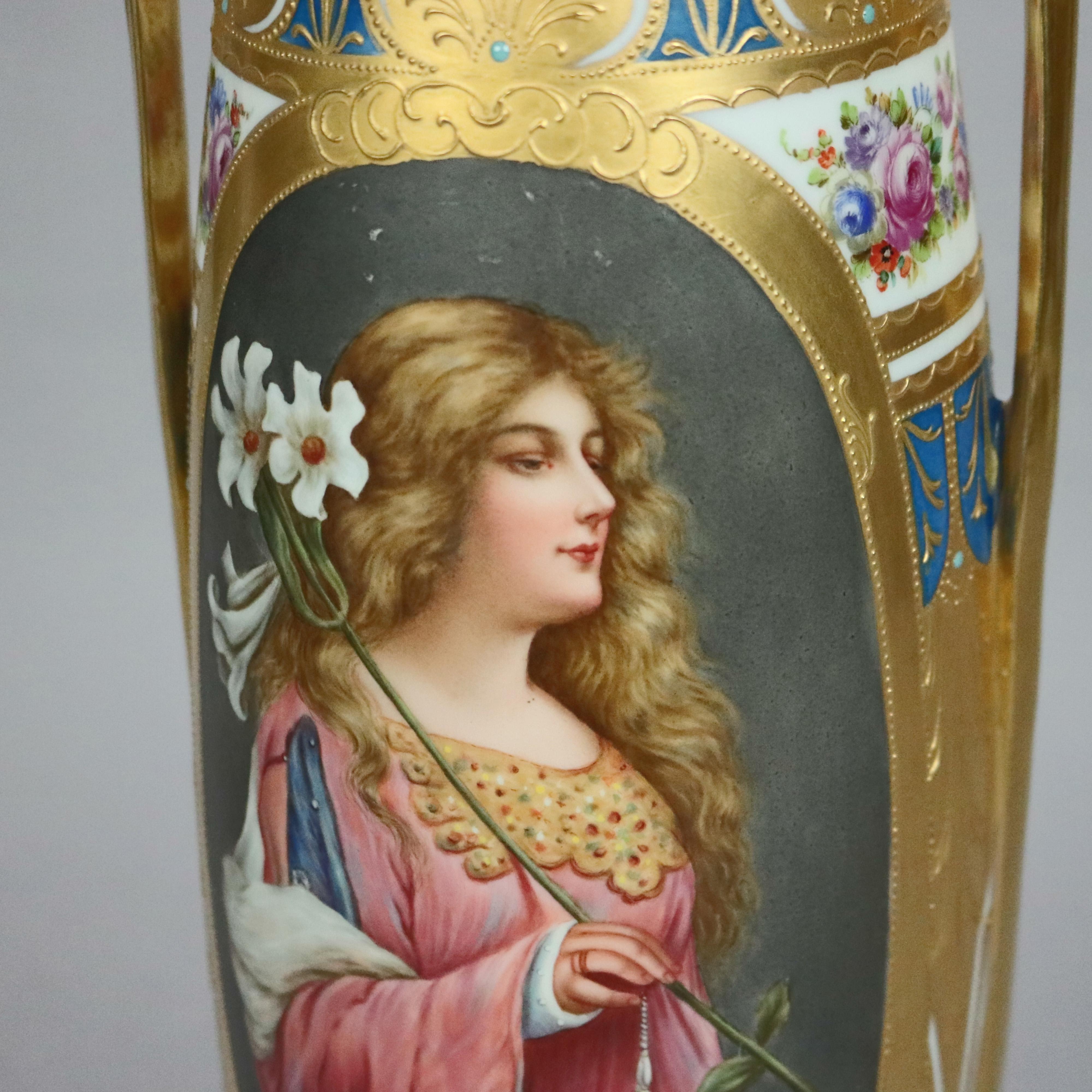 20th Century Large Antique Royal Vienna Porcelain Hand Enameled Portrait Vase, Tugend, c1900