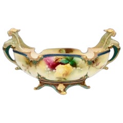 Large Antique Royal Worcester Boat Shaped Centrepiece Vase, Roses signed Lewis