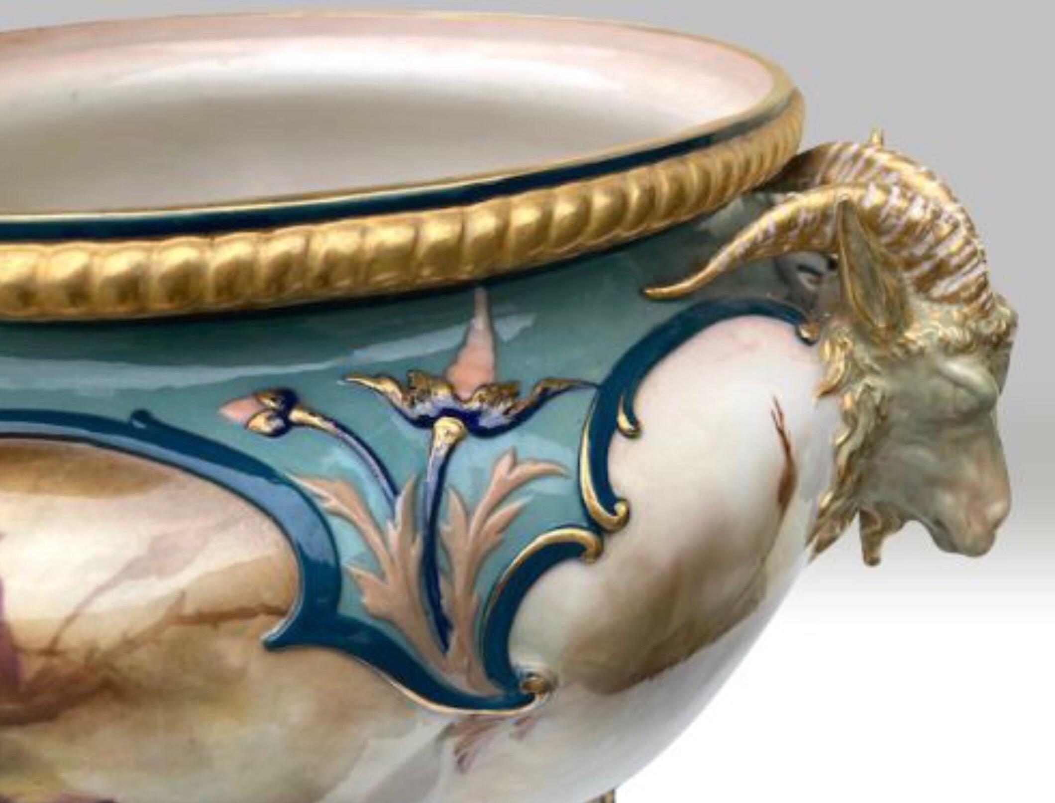 Large Antique Royal Worcester Footed Jardiniere Painted Roses For Sale 3