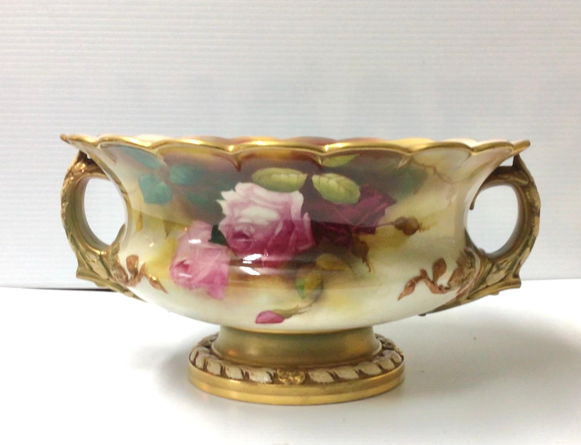 Ceramic Large Antique Royal Worcester Jardiniere Bowl Vase Hand Painted With Roses