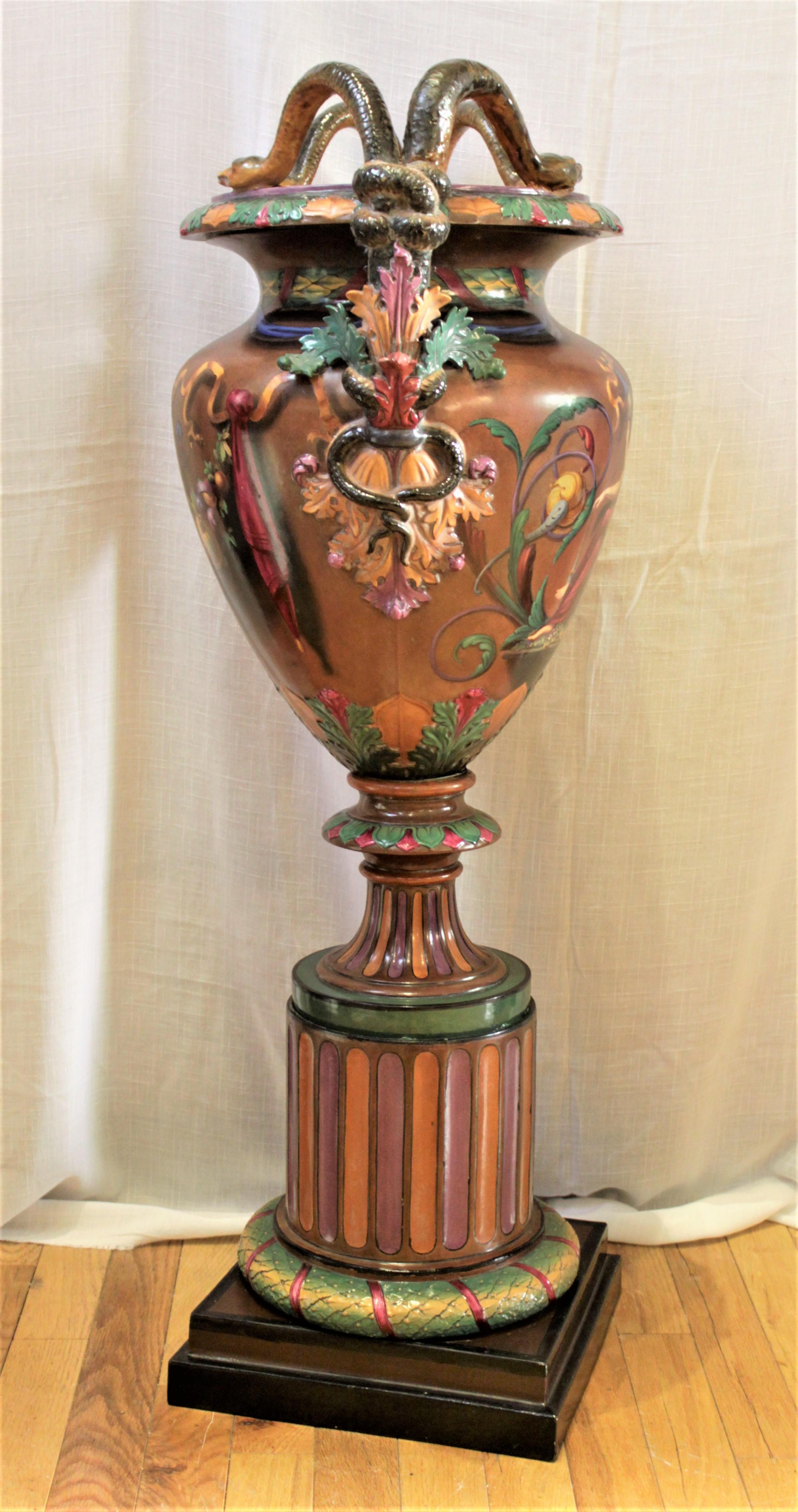 Baroque Revival Large Antique Royal Worcester Majolica Exhibition Vase or Urn J. Rushton Styled