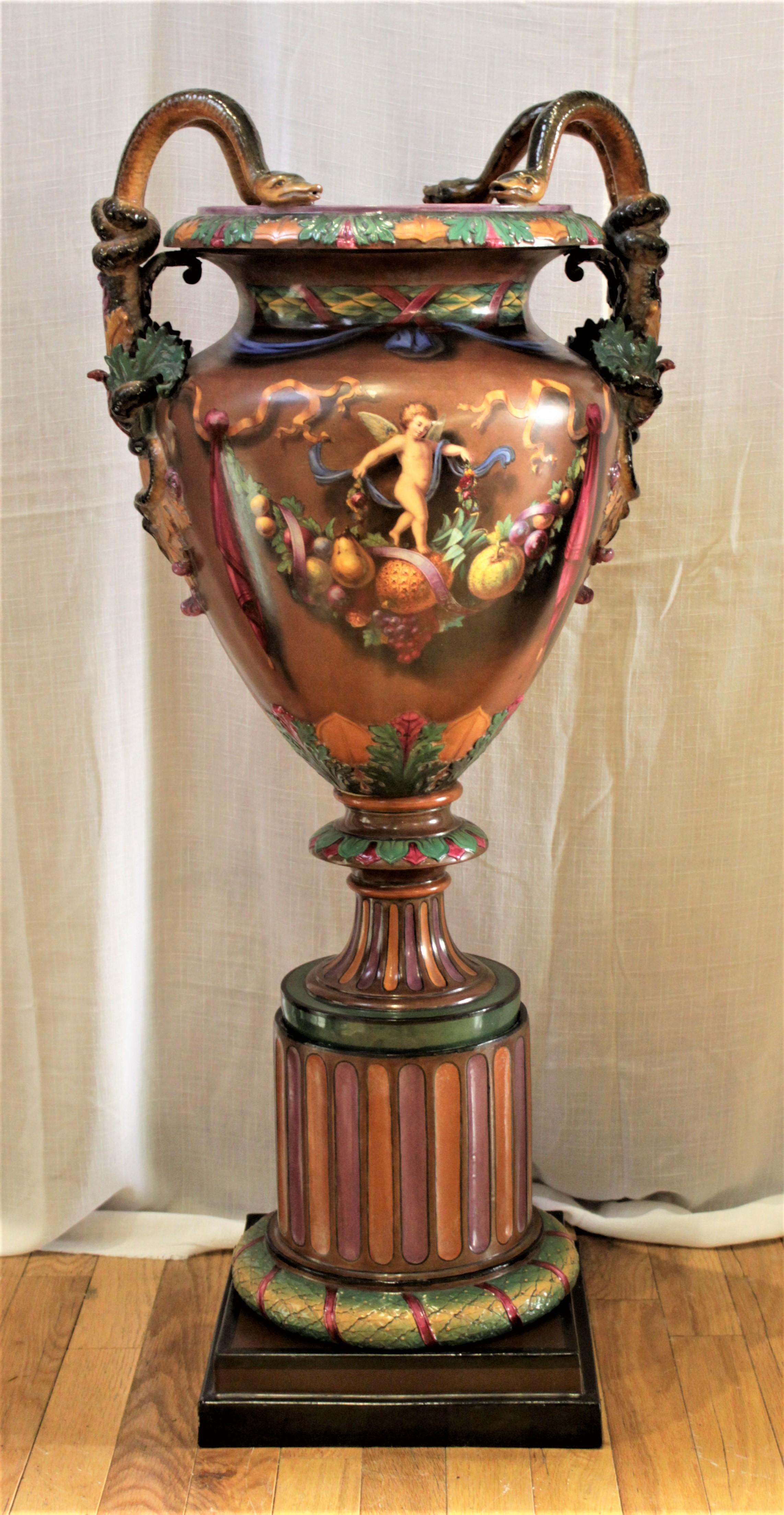 English Large Antique Royal Worcester Majolica Exhibition Vase or Urn J. Rushton Styled
