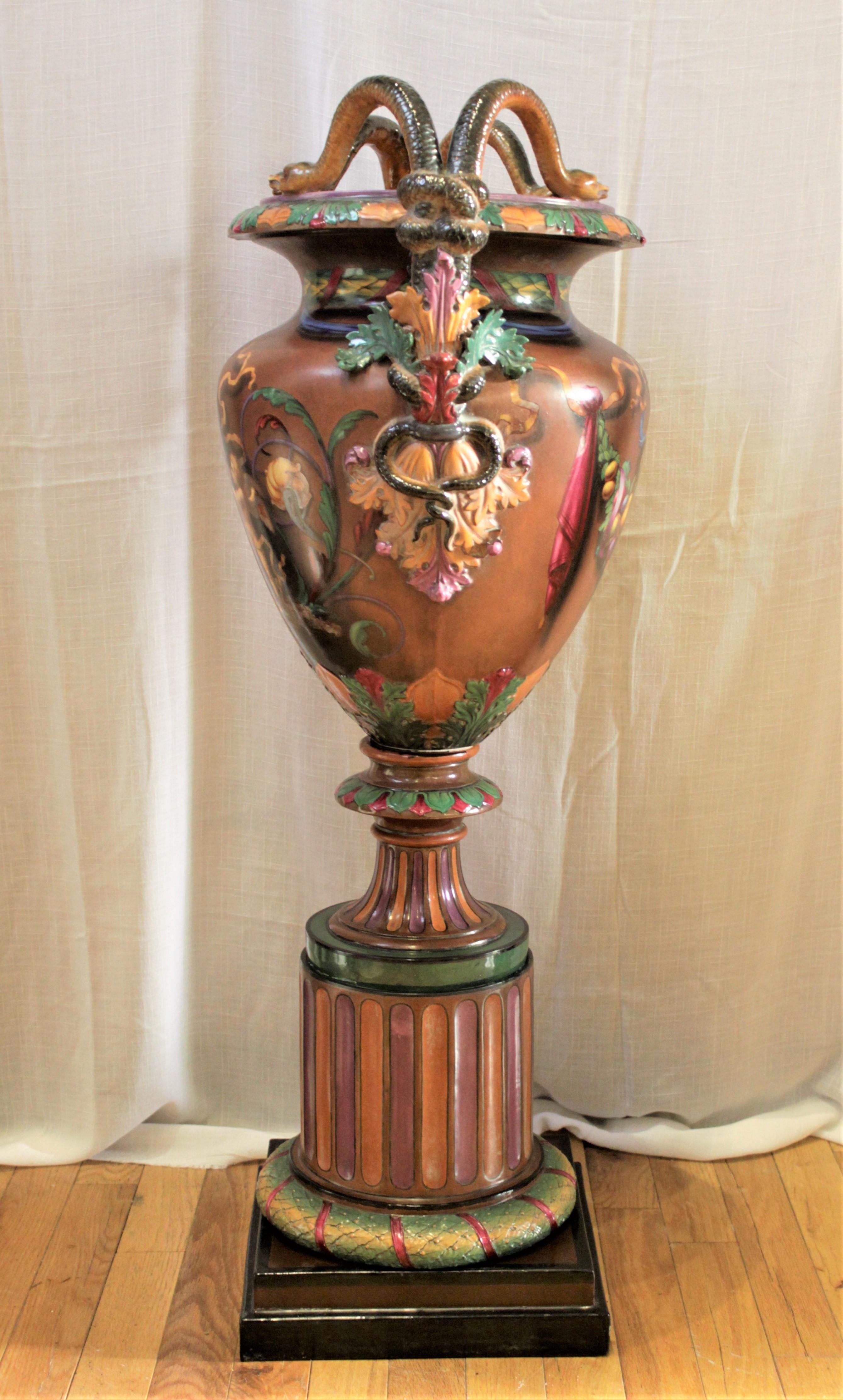 Large Antique Royal Worcester Majolica Exhibition Vase or Urn J. Rushton Styled In Good Condition In Hamilton, Ontario