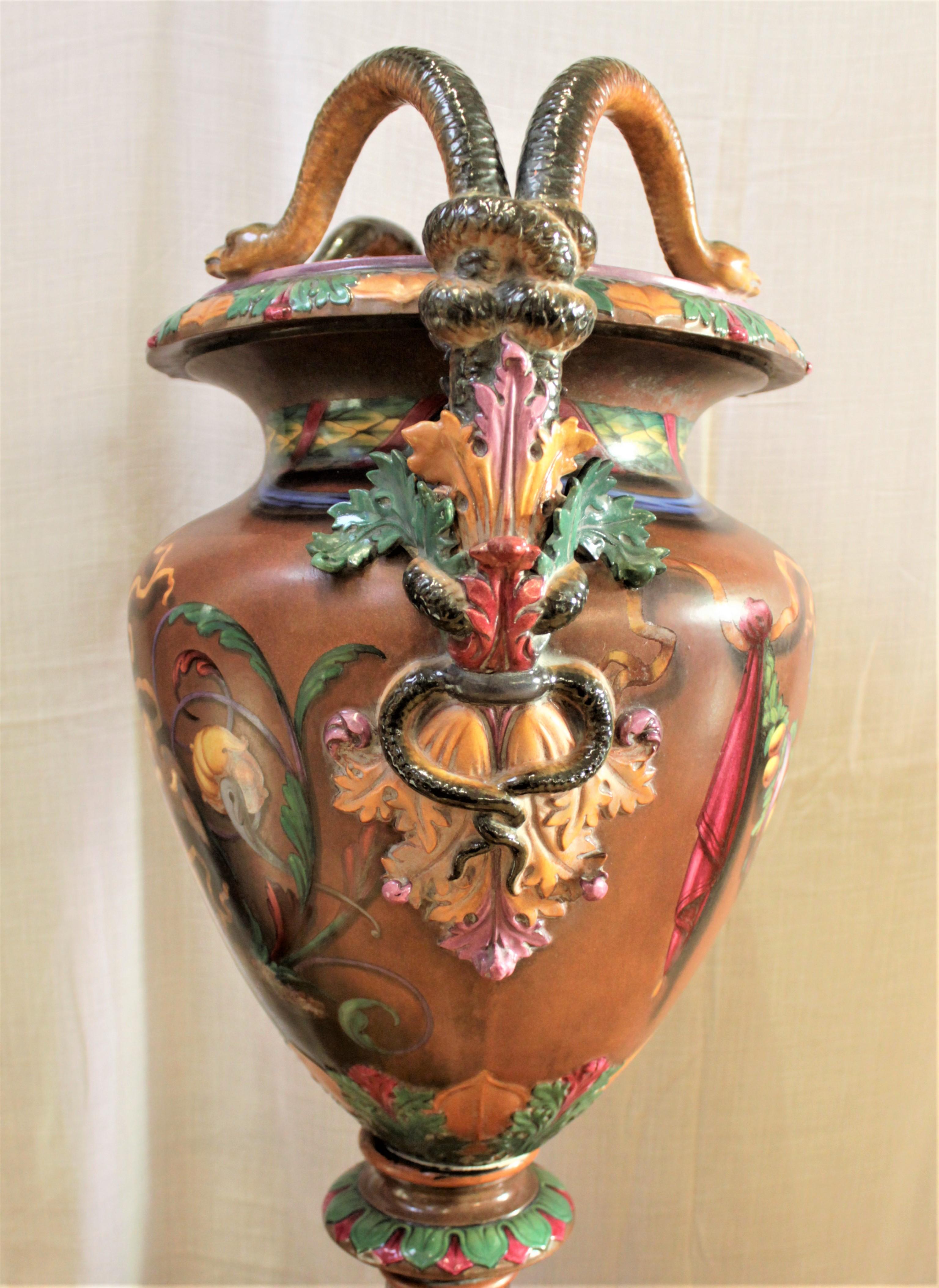 Porcelain Large Antique Royal Worcester Majolica Exhibition Vase or Urn J. Rushton Styled