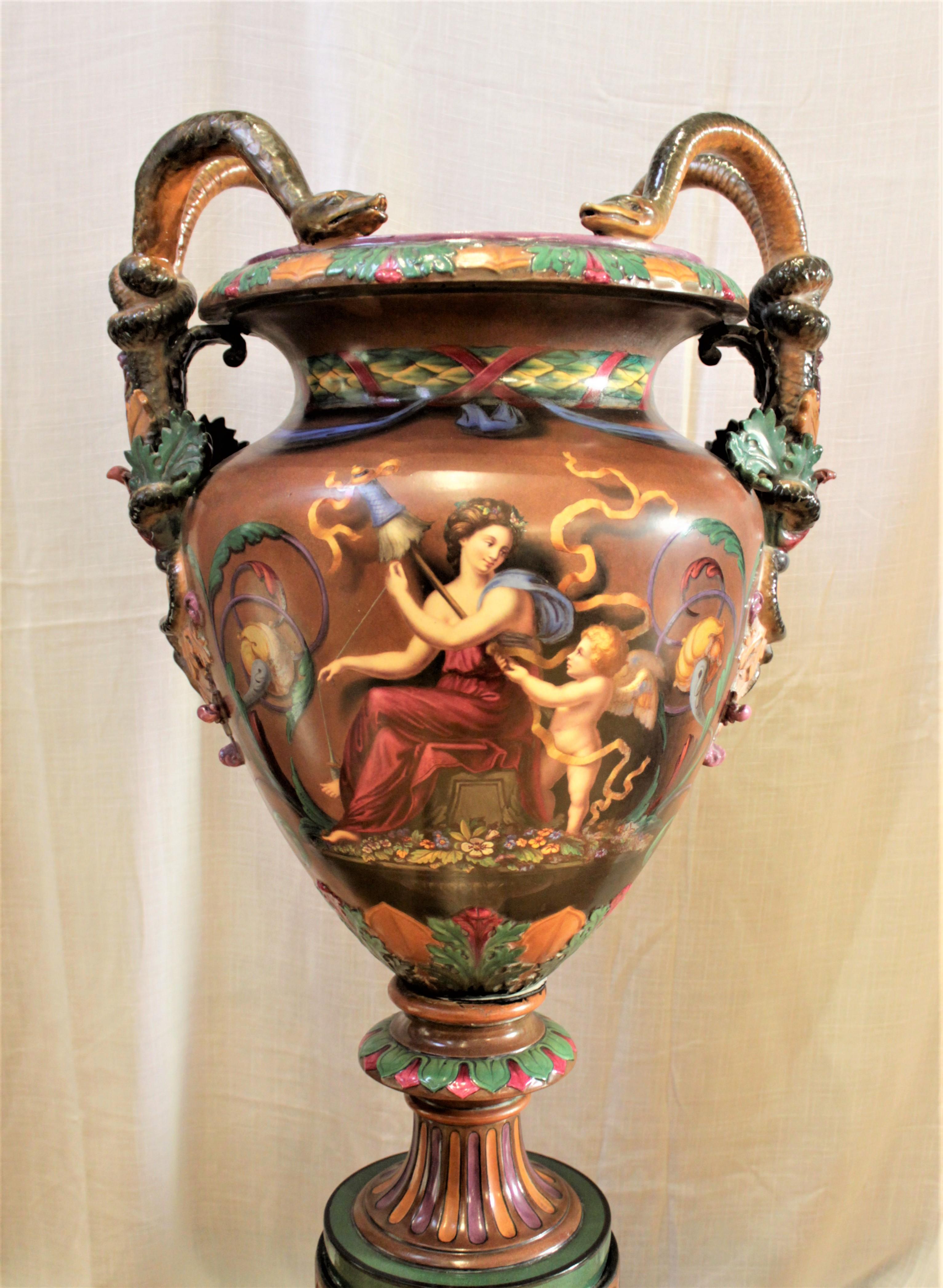 Large Antique Royal Worcester Majolica Exhibition Vase or Urn J. Rushton Styled 1