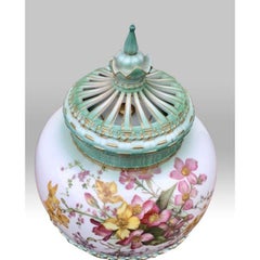 Grand pot pourri antique de Royal Worcester et couvercle de couronne