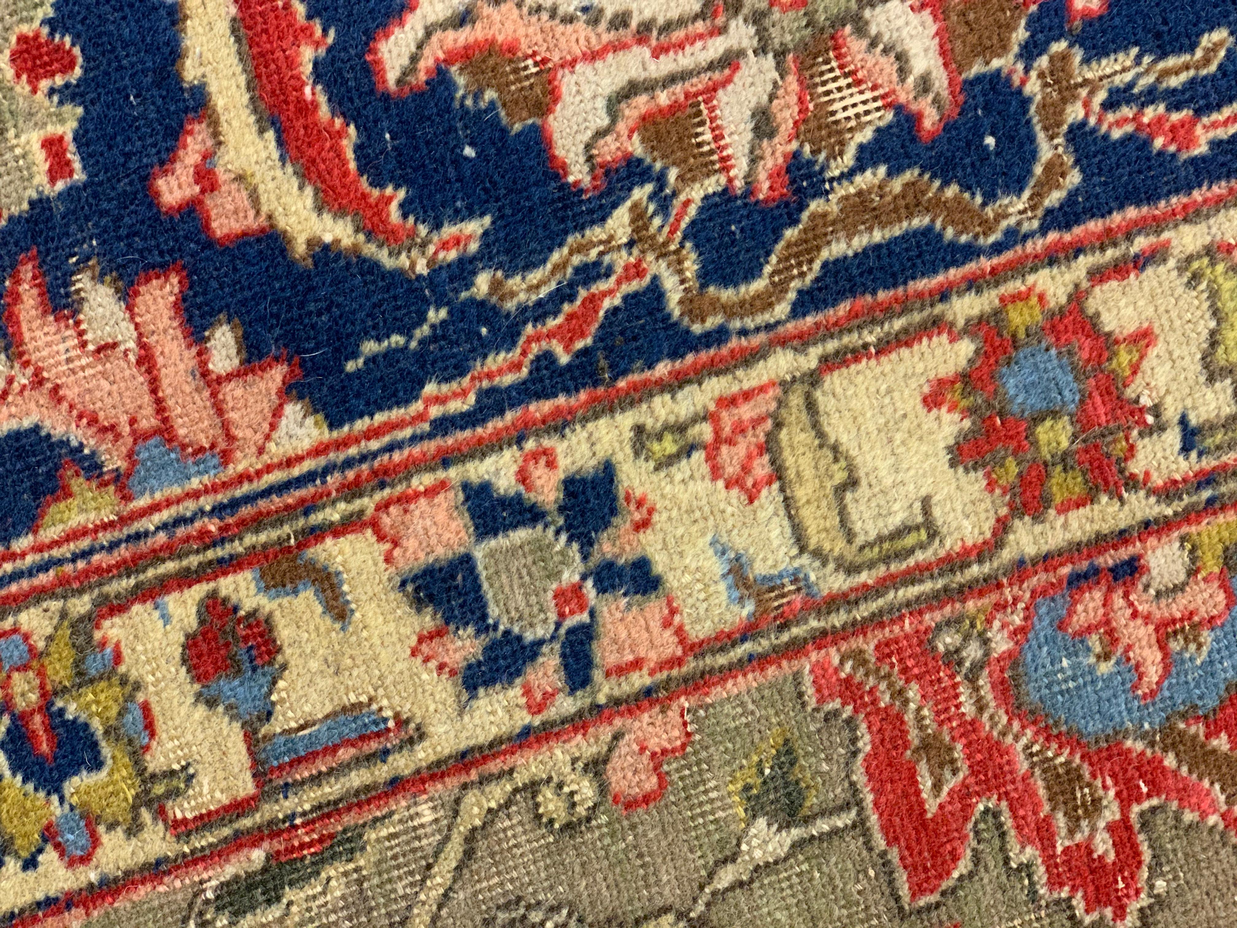 Large Antique Rug Floral Handwoven Oriental Olive Green Wool Area Carpet For Sale 1