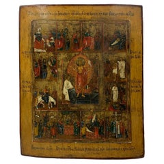 Large Antique Russian Icon Resurrection and Great Feast Days, 18th-19th Century