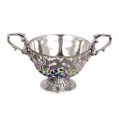 Large Antique Russian Imperial Silver Cloisonne Bowl Ovchinnikov Faberge Moscow