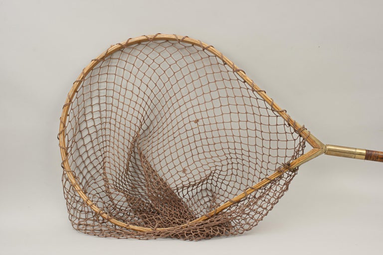 Large Antique Salmon Fishing Net, Landing Net, Bamboo Handle
