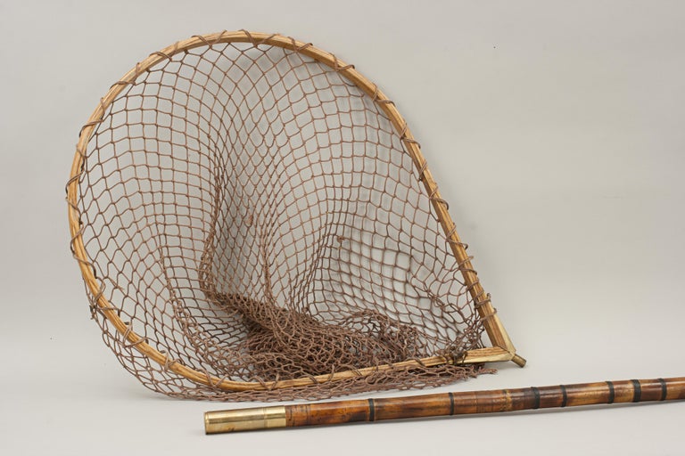Large Antique Salmon Fishing Net, Landing Net, Bamboo Handle at 1stDibs