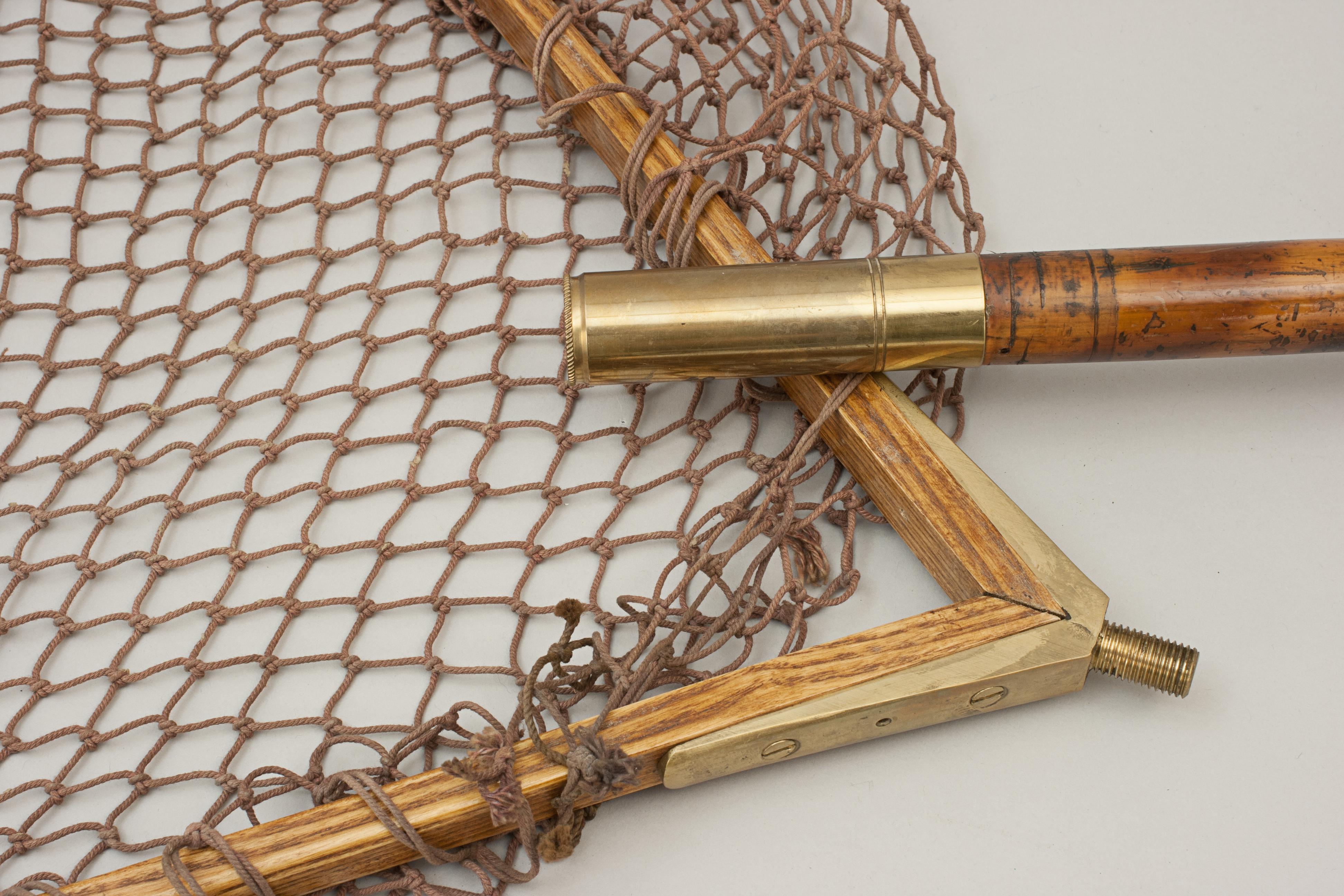 Large Antique Salmon Fishing Net, Landing Net, Bamboo Handle In Good Condition In Oxfordshire, GB