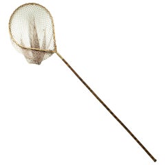 Vintage Antique Metal Ring Fishing Net - Bamboo Handle