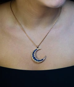 Large Antique Sapphire and Diamond Crescent Brooch / Pendant Ref: 709116