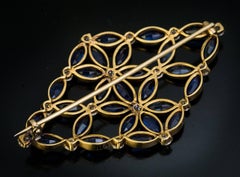 Large Antique Sapphire Diamond Gold Brooch