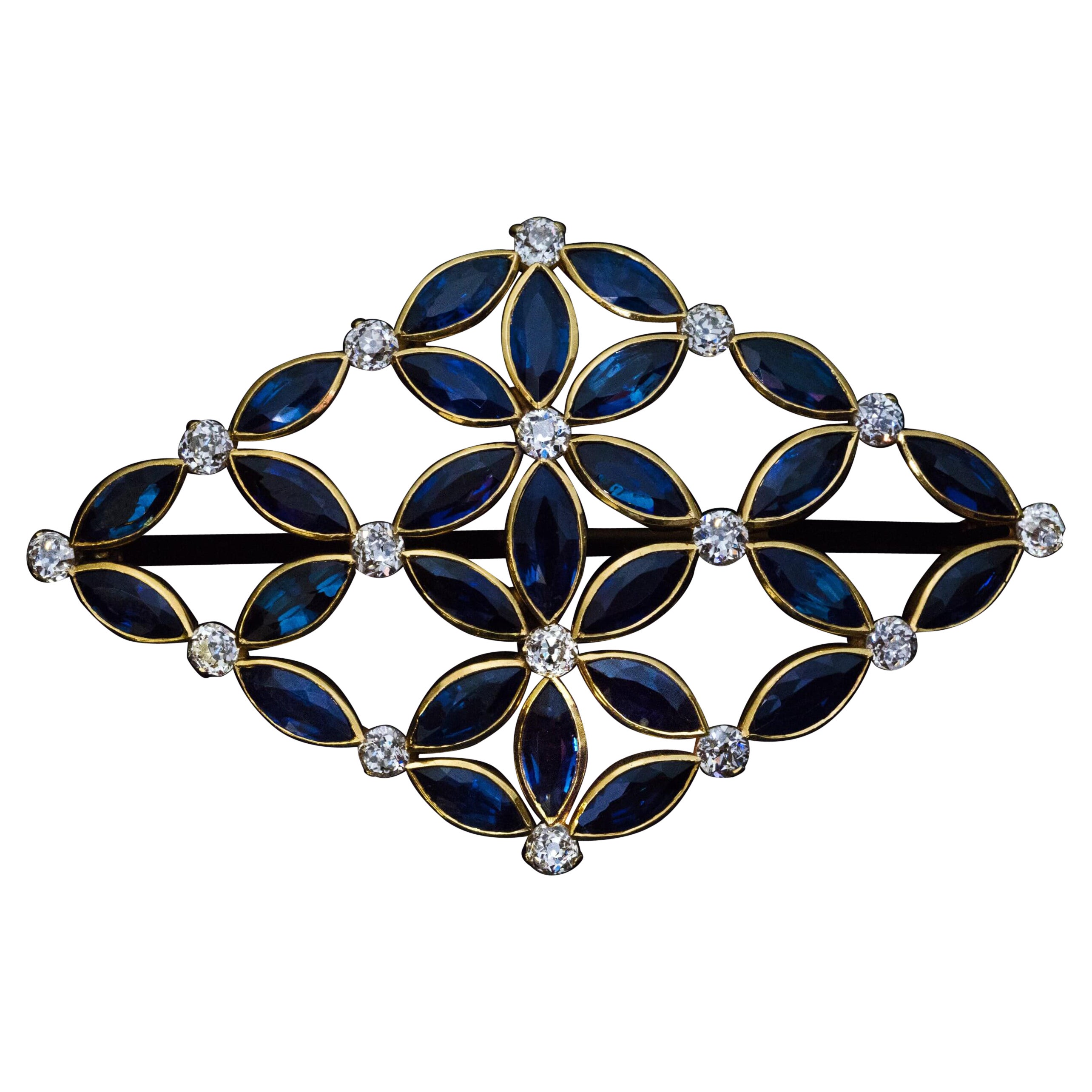 Große antike Saphir-Diamant-Gold-Brosche
