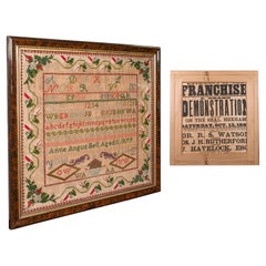 Large Antique School Sampler, English, Needlepoint, Political Poster, Victorian
