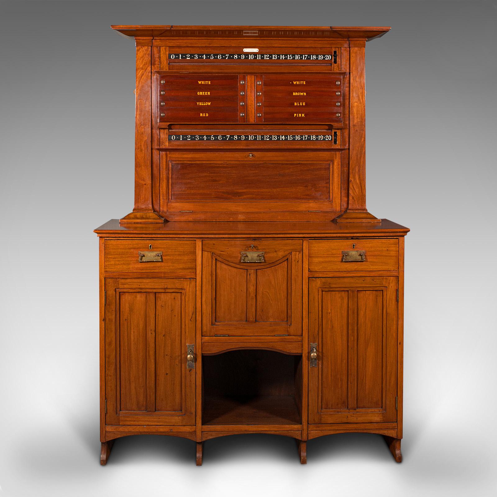 British Large Antique Score Cabinet, English Walnut, Billiard, POOL, Thurston, Edwardian For Sale
