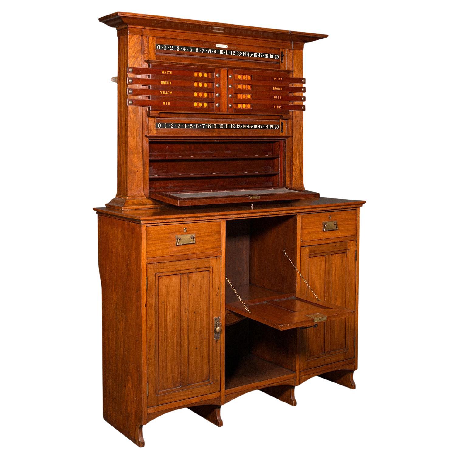 Large Antique Score Cabinet, English Walnut, Billiard, POOL, Thurston, Edwardian For Sale