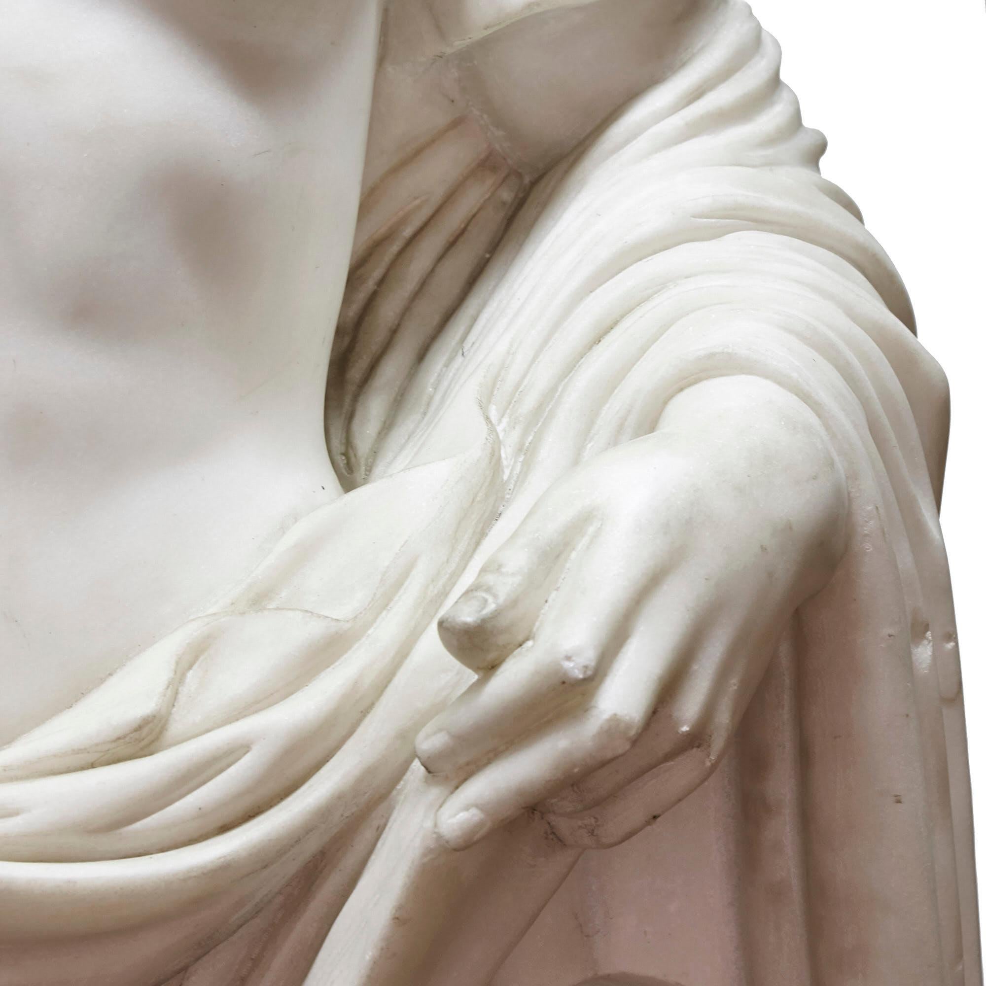 Classical Roman Large Antique Sculpted Marble Figure of Caesar Augustus For Sale