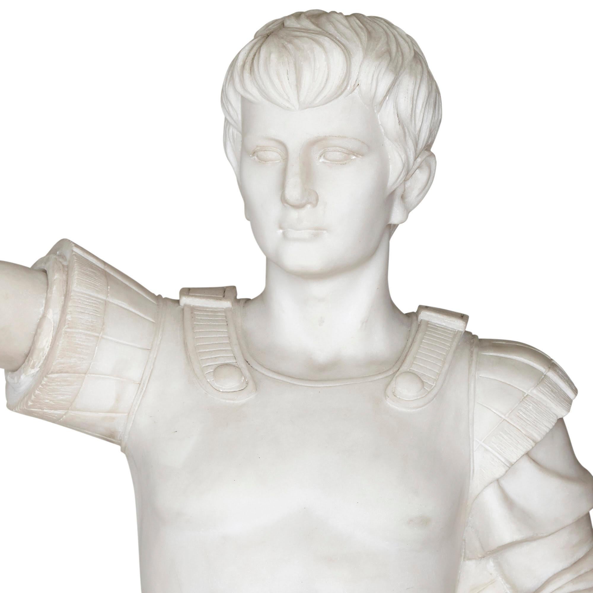 Italian Large Antique Sculpted Marble Figure of Caesar Augustus For Sale