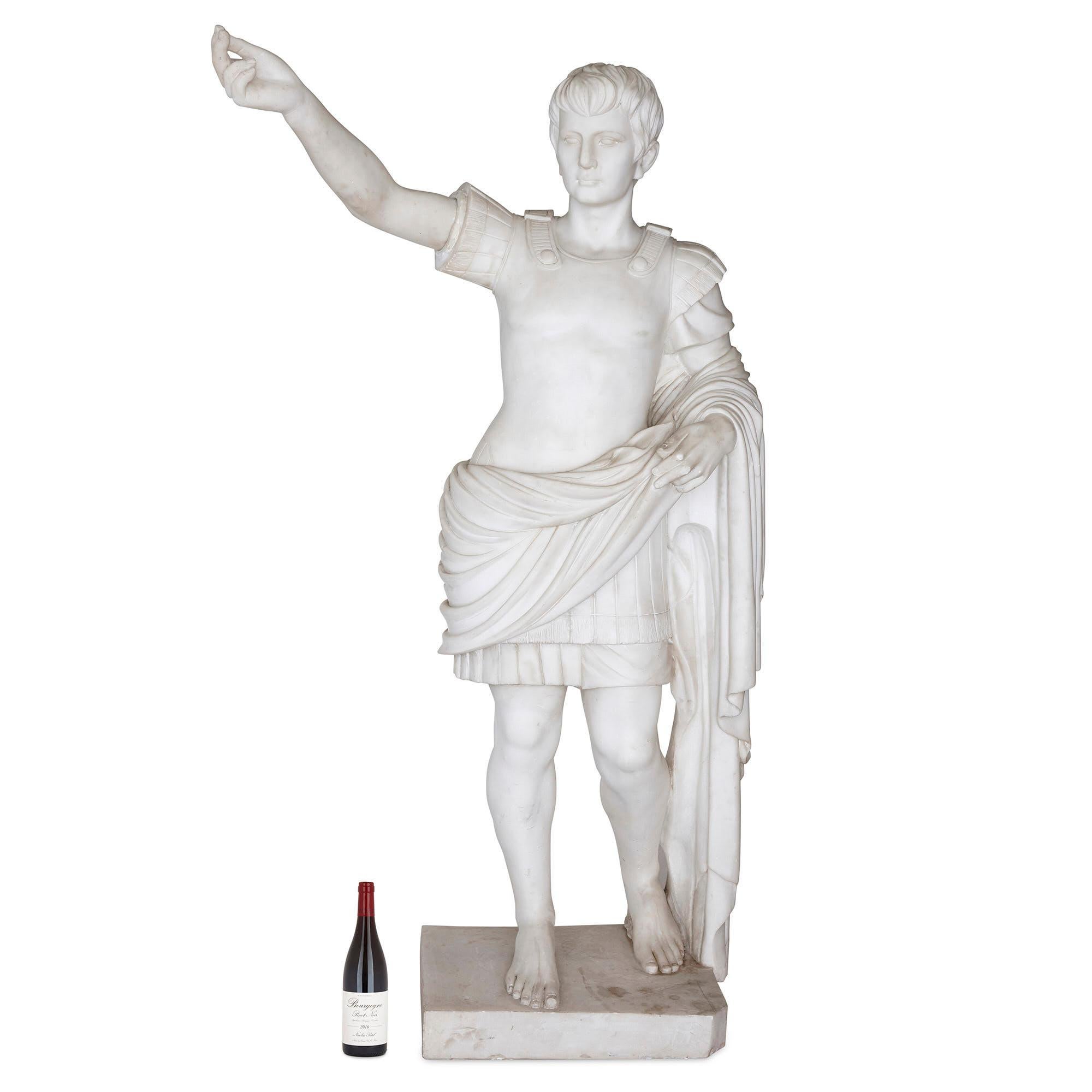 Large Antique Sculpted Marble Figure of Caesar Augustus In Good Condition For Sale In London, GB