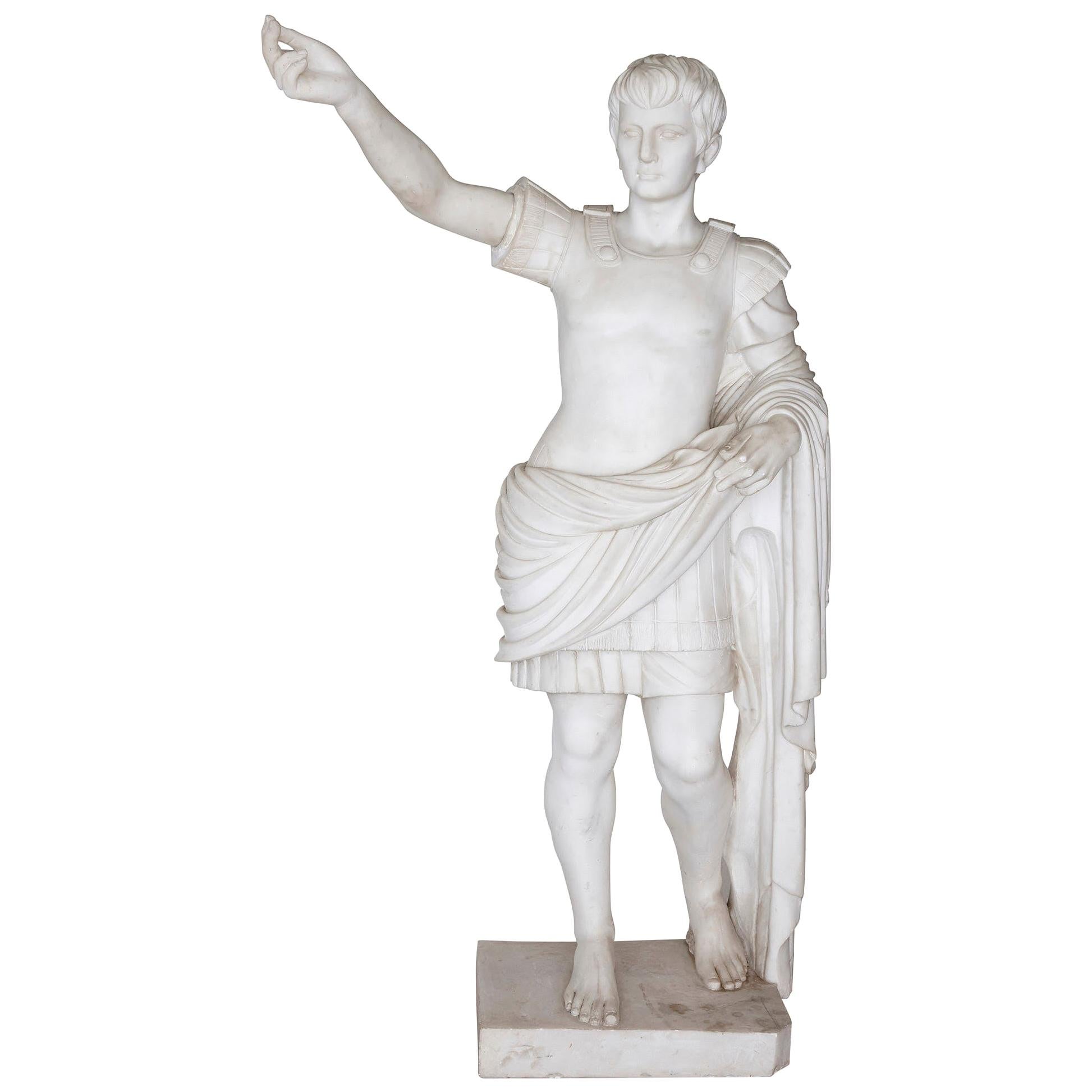 Large Antique Sculpted Marble Figure of Caesar Augustus