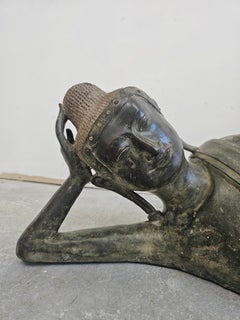 Large Antique Sculpture of Resting Buddah done in Bronze, with natural rubies