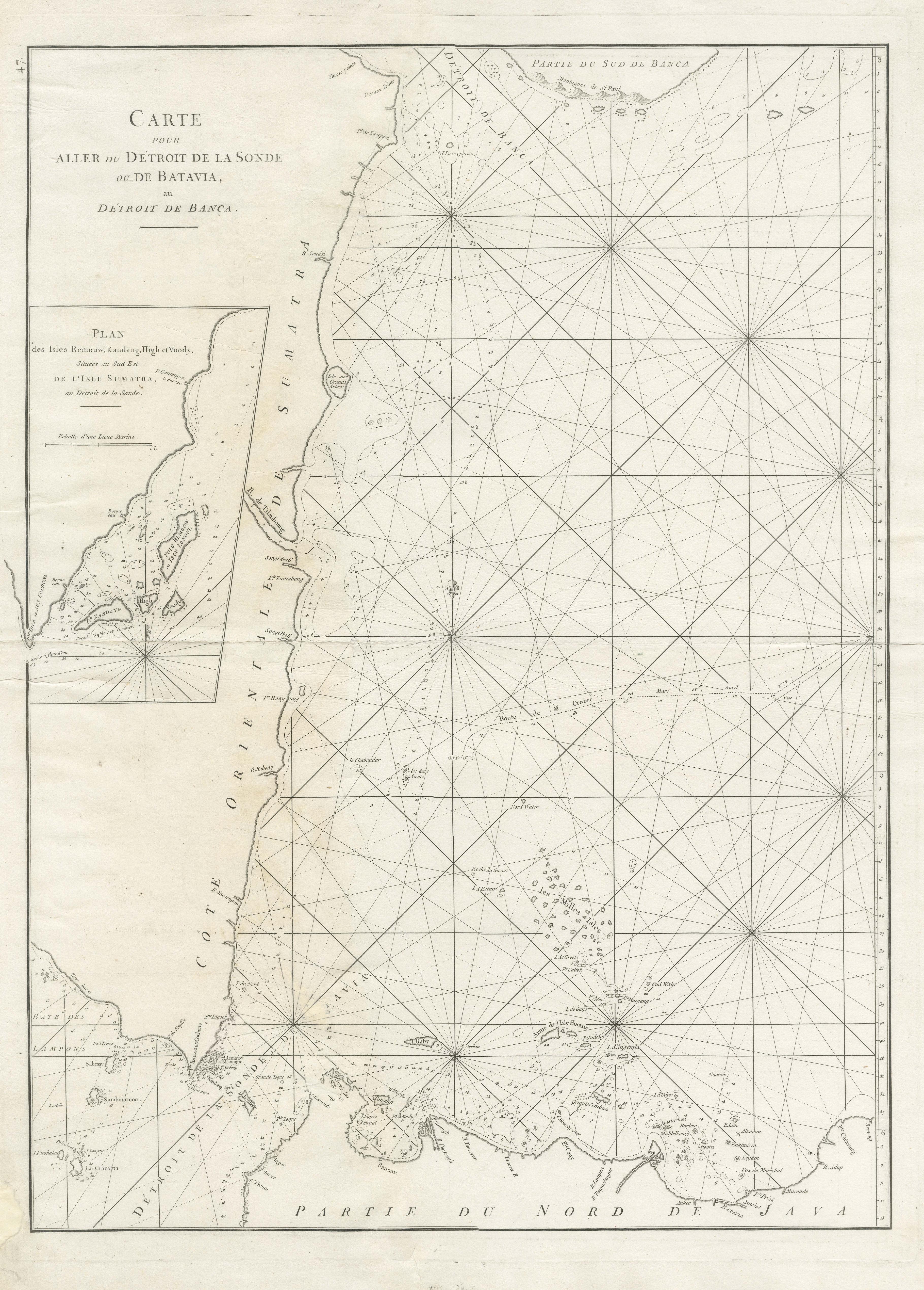 Large Antique Sea Chart of the South-Eastern Coast of Sumatra, Indonesia In Fair Condition For Sale In Langweer, NL