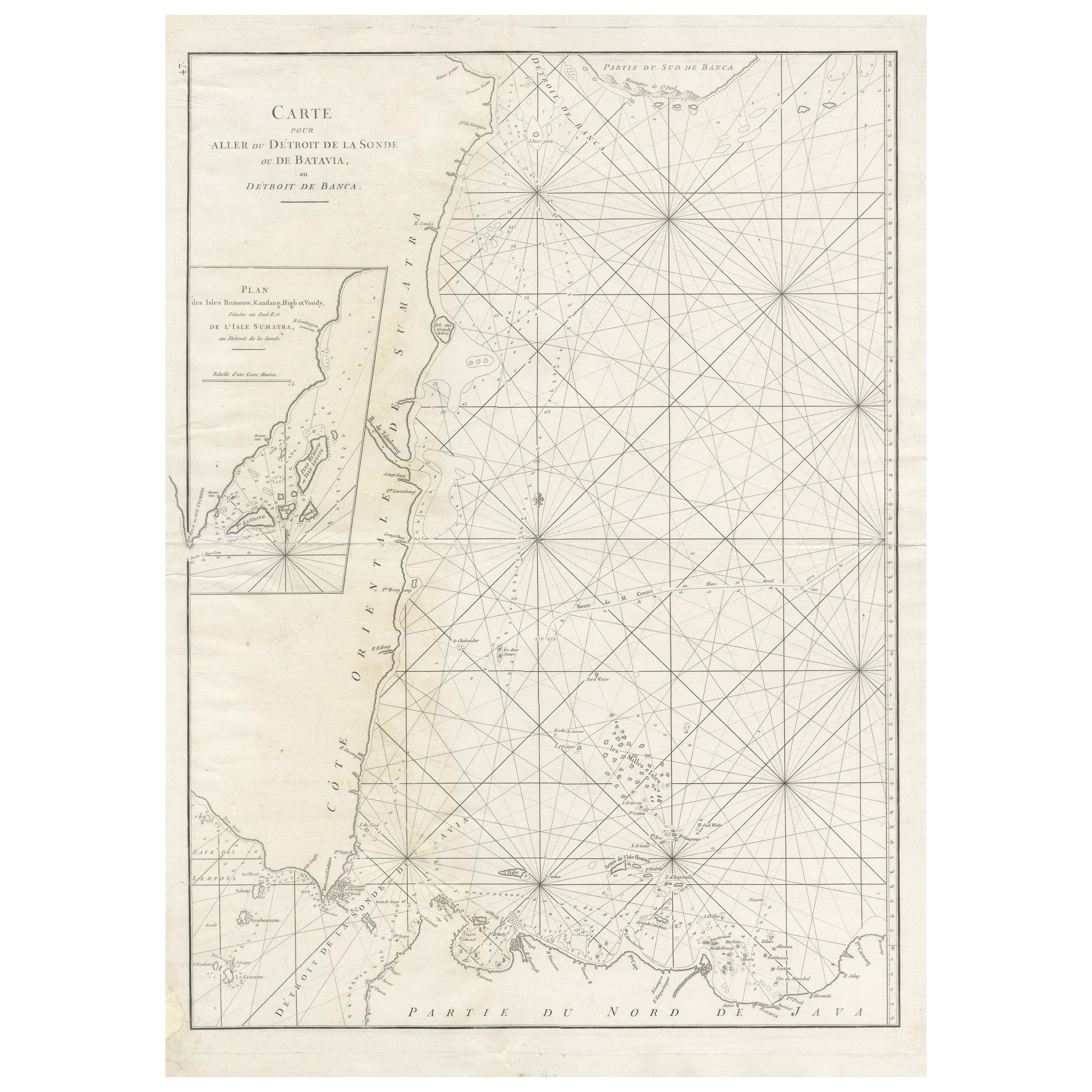 Grande carta marittima antica della costa sud-orientale di Sumatra, Indonesia