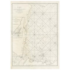 Grande carta marittima antica della costa sud-orientale di Sumatra, Indonesia