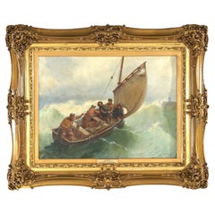 Large Antique Seascape Painting, La Tempete, Signed G. Jaquette '1812- 1877'
