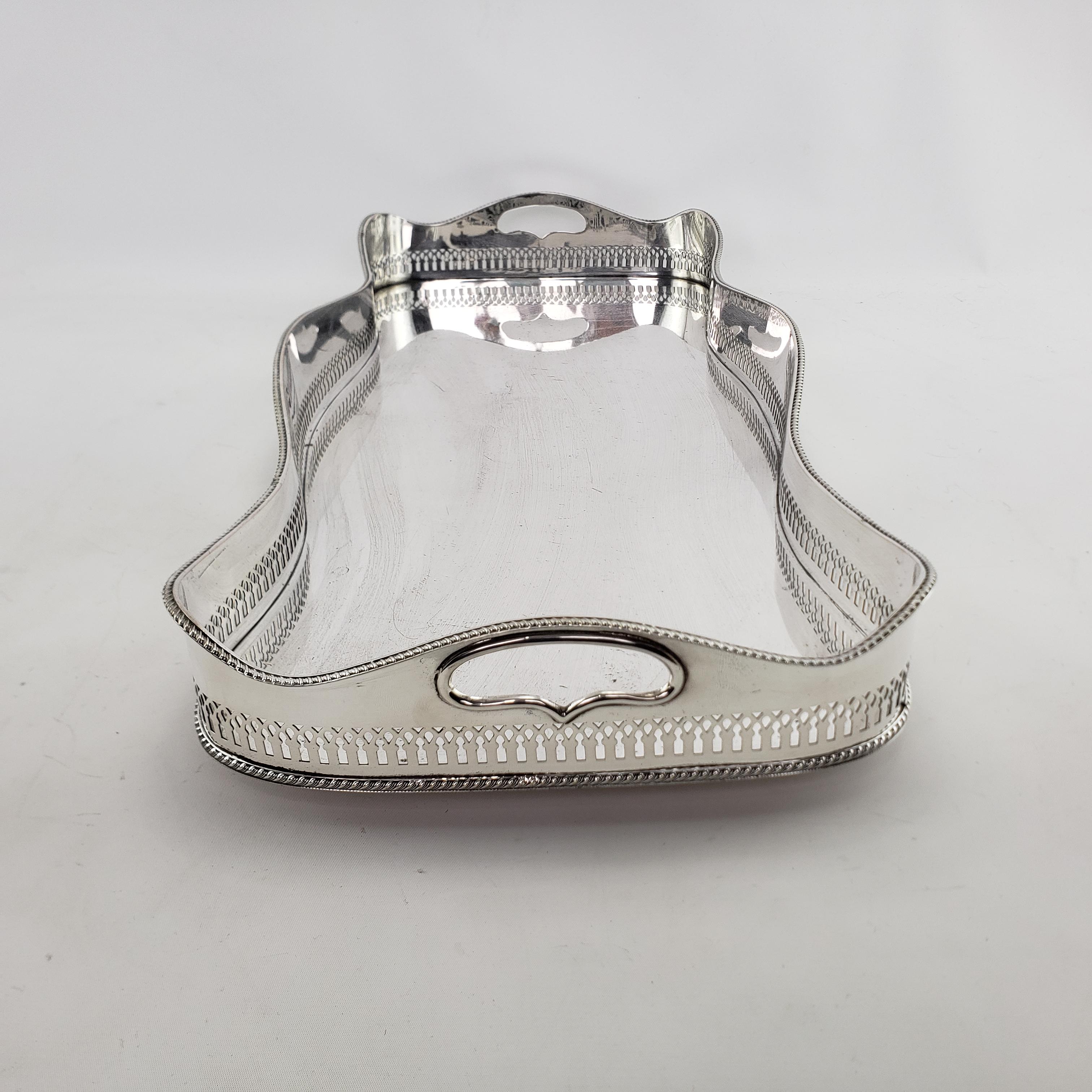 Large Antique Serpentine Shaped Silver Plated Gallery Serving Tray 5