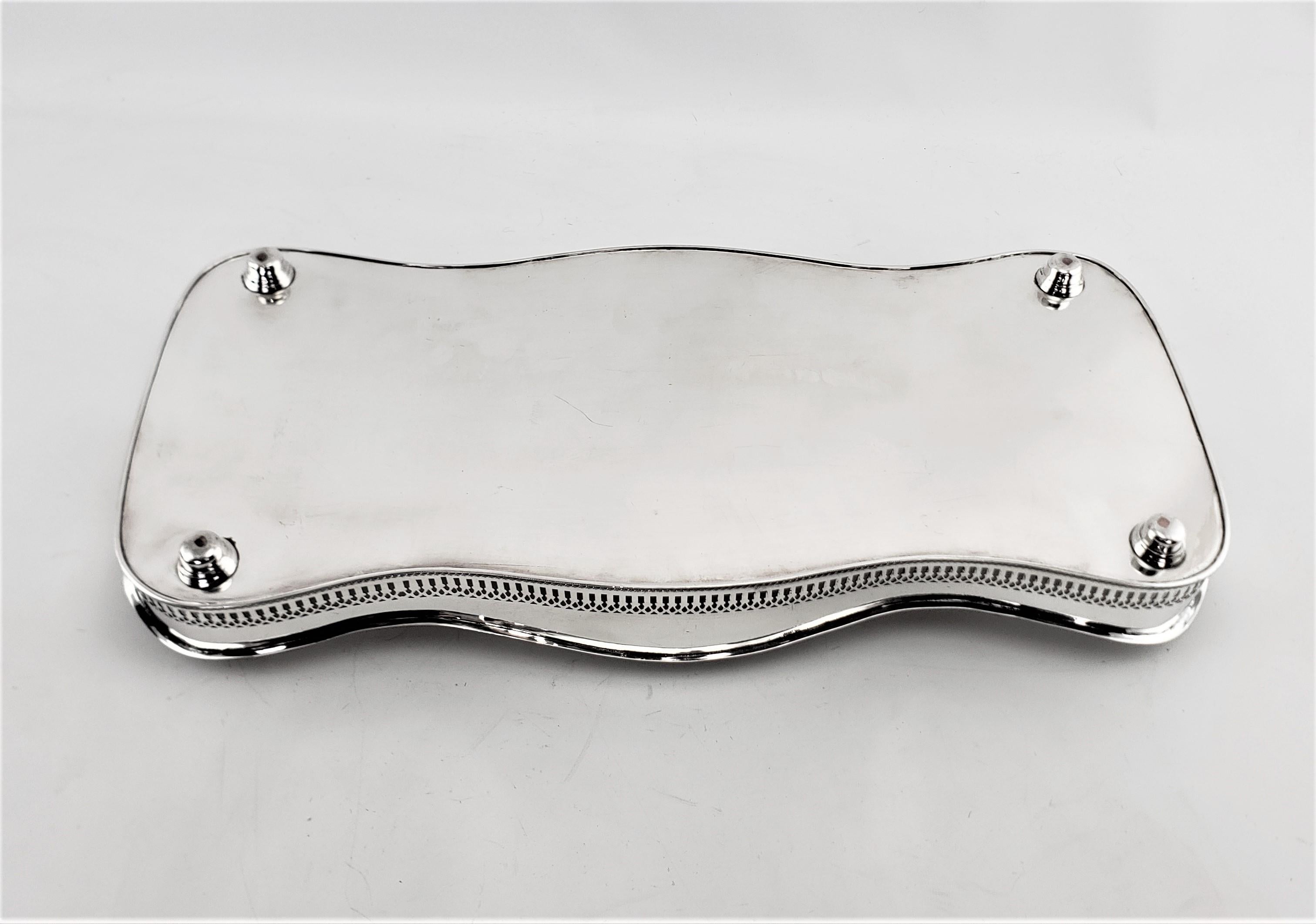 Large Antique Serpentine Shaped Silver Plated Gallery Serving Tray 8
