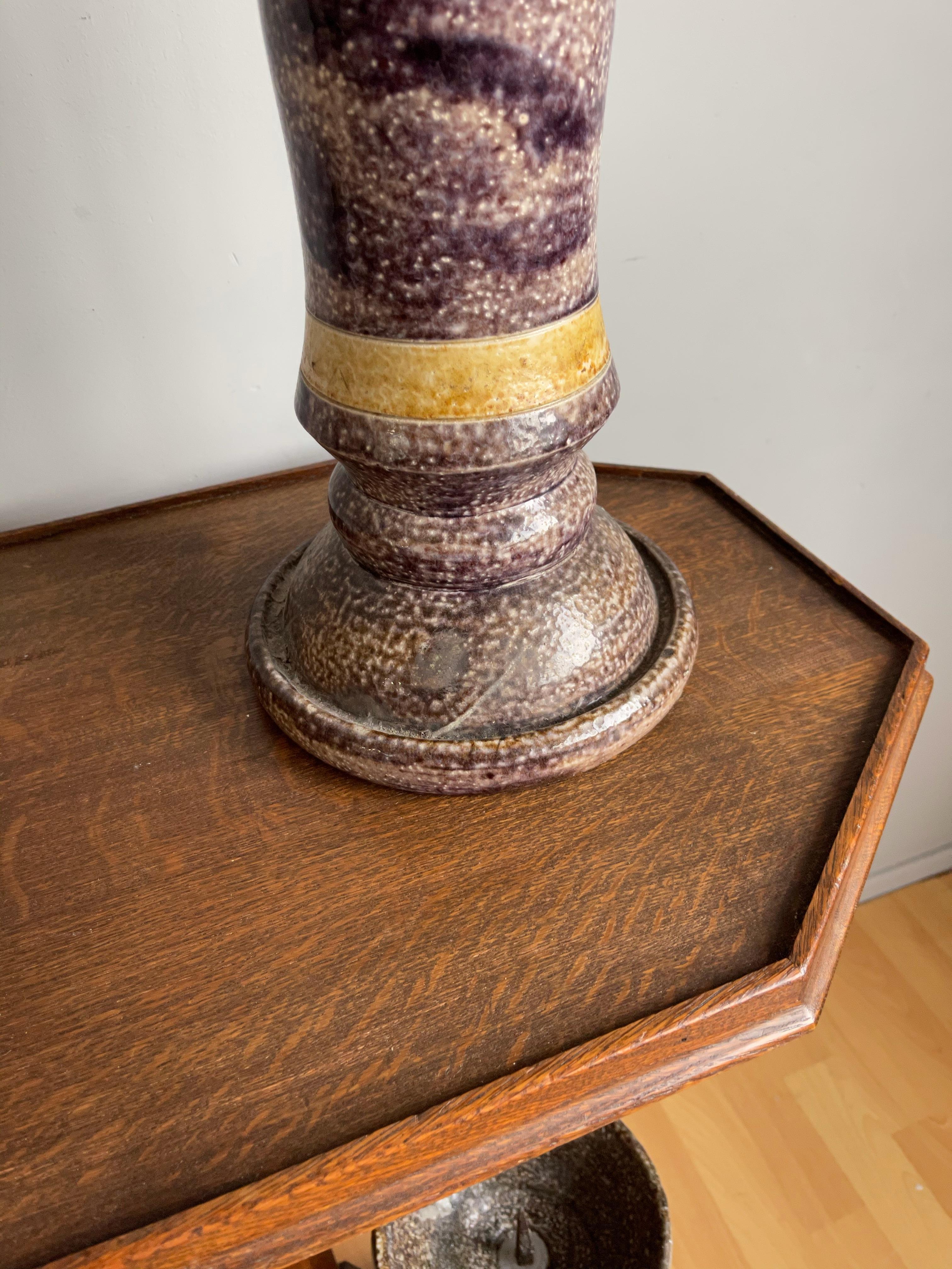 Large Antique Set of Four Handcrafted Glazed Ceramic Church Altar Candlesticks For Sale 6