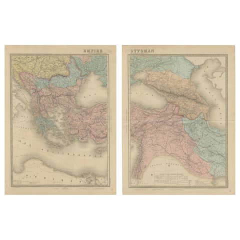 Large Antique Set Ottoman Empire Maps – Europe & Asia in Striking Detail, 1868