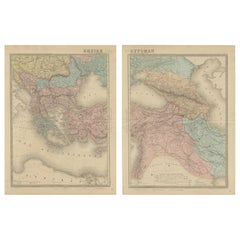 Gran conjunto antiguo de mapas del Imperio Otomano - Europa y Asia con sorprendente detalle, 1868