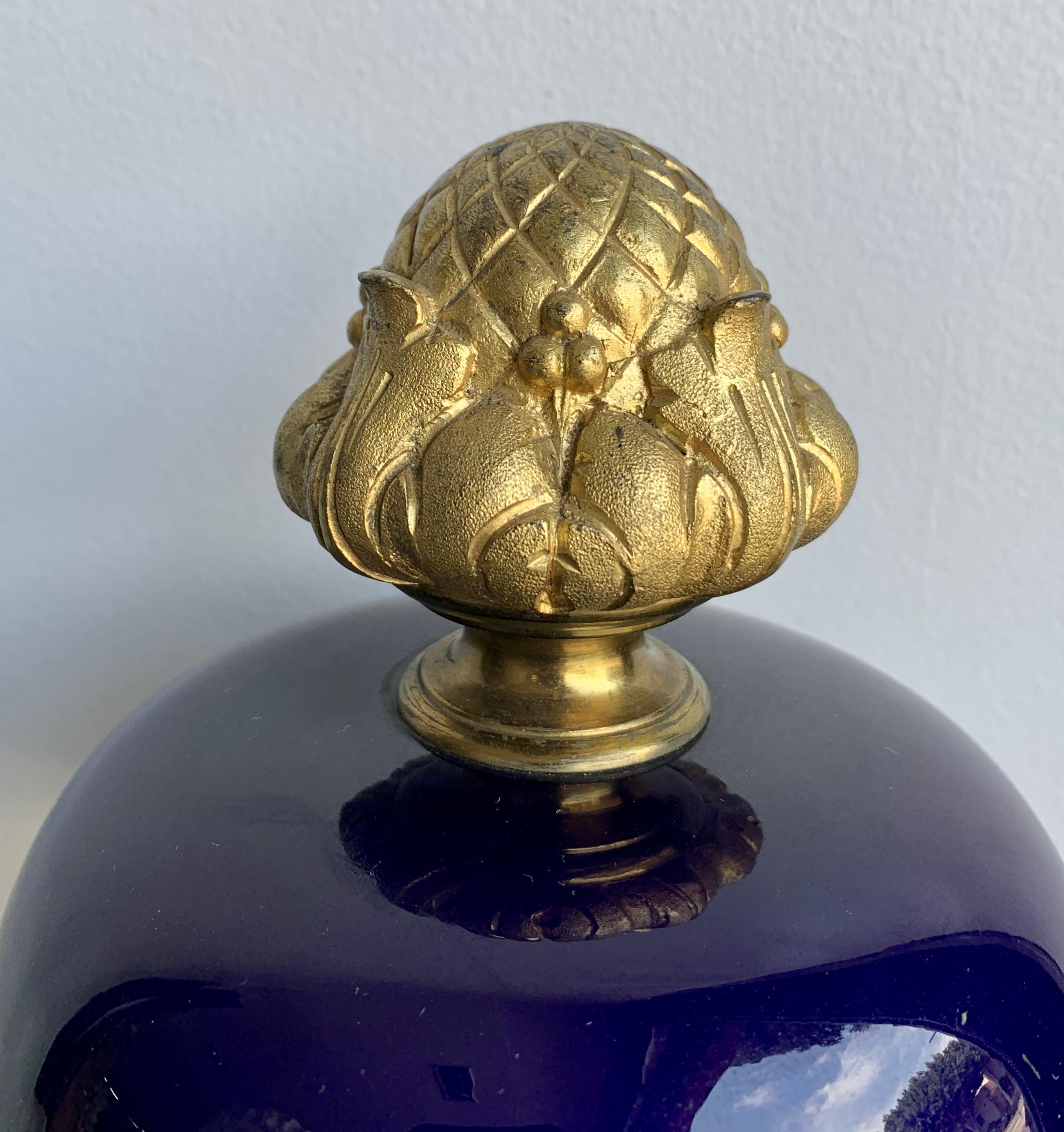 Large Antique Sevres Cobalt-Blue Ormolu Mounted Covered Urn For Sale 3