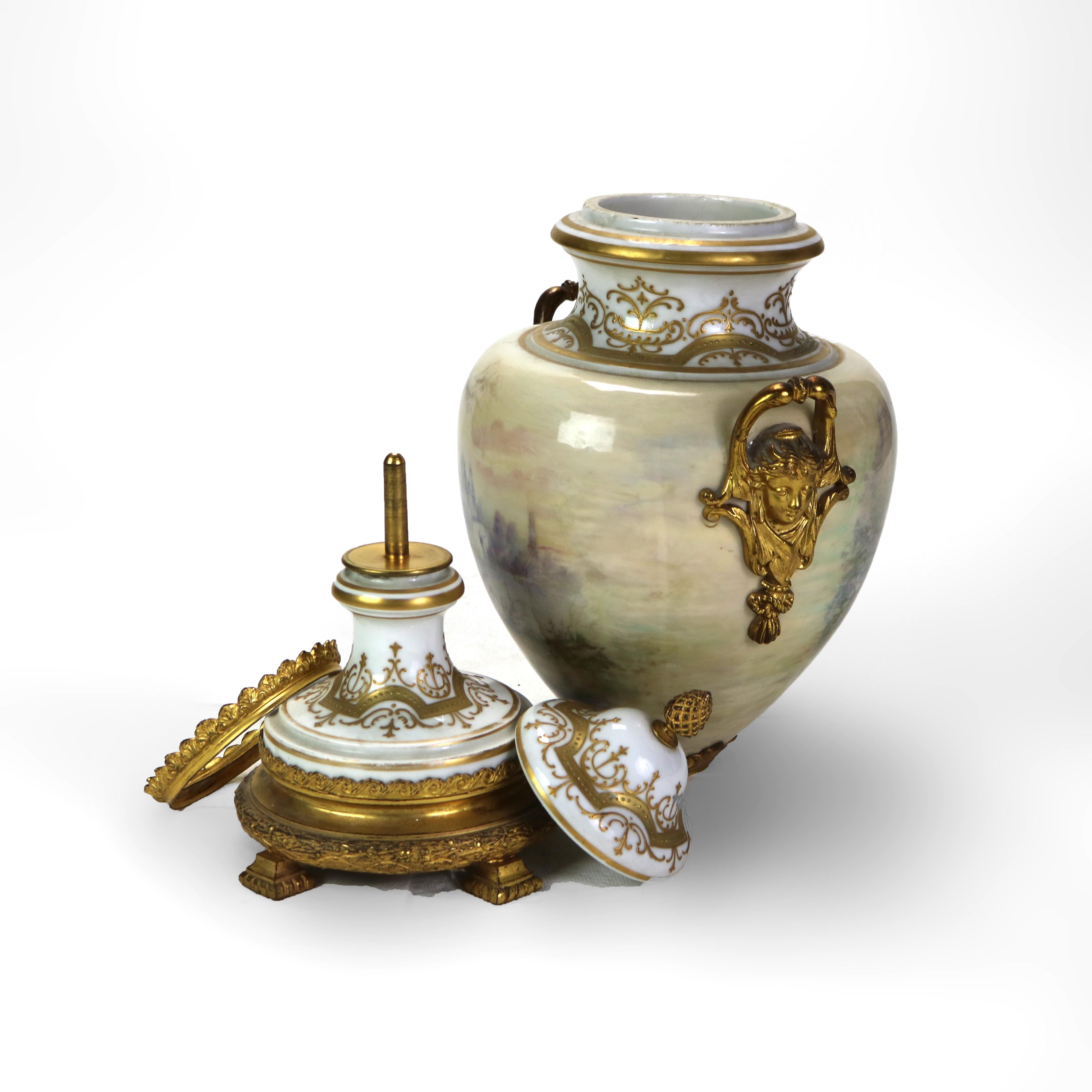 Large Antique Sevres Gilt & Ormolu Scenic Porcelain Lidded Urn Signed C1890 6