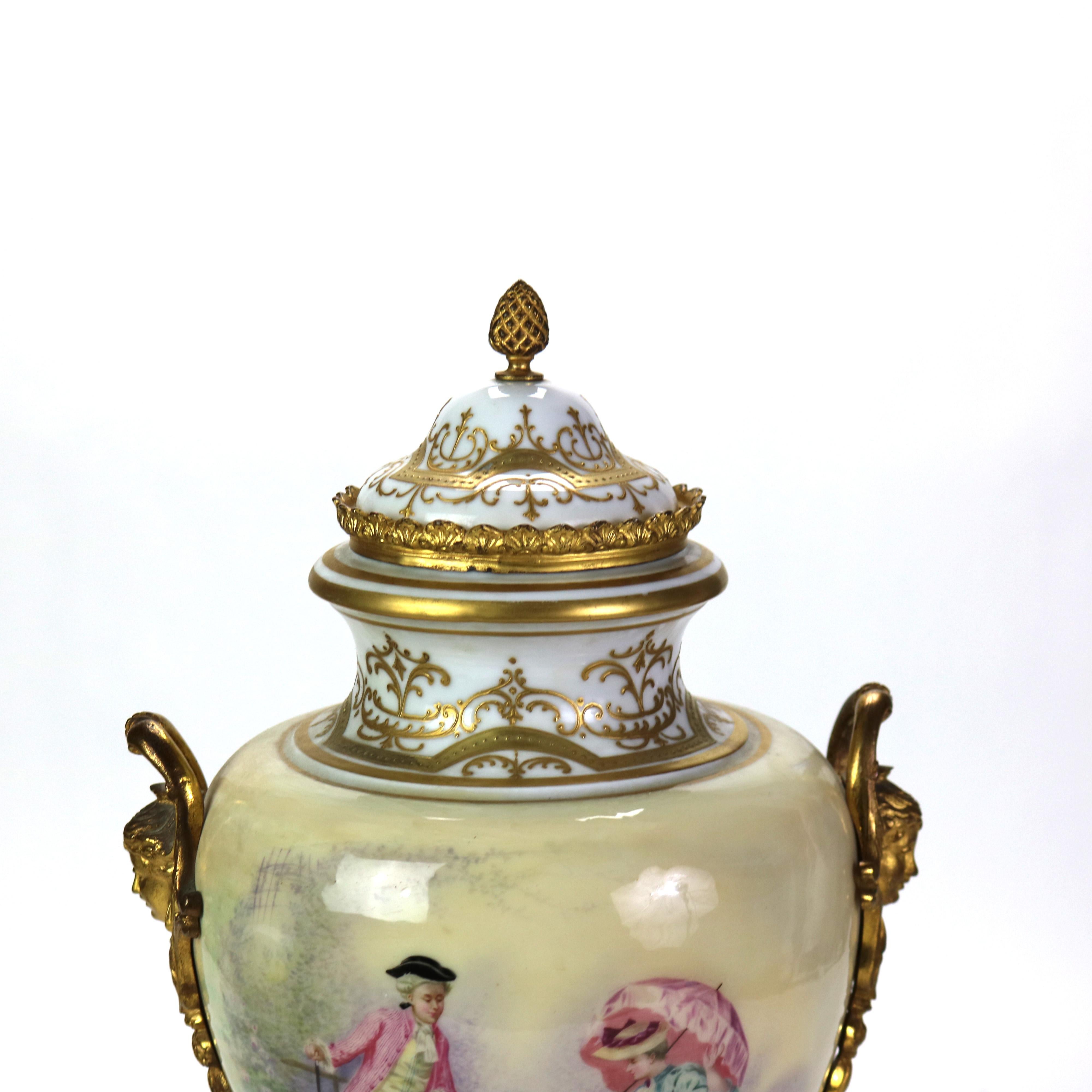 Large Antique Sevres Gilt & Ormolu Scenic Porcelain Lidded Urn Signed C1890 1