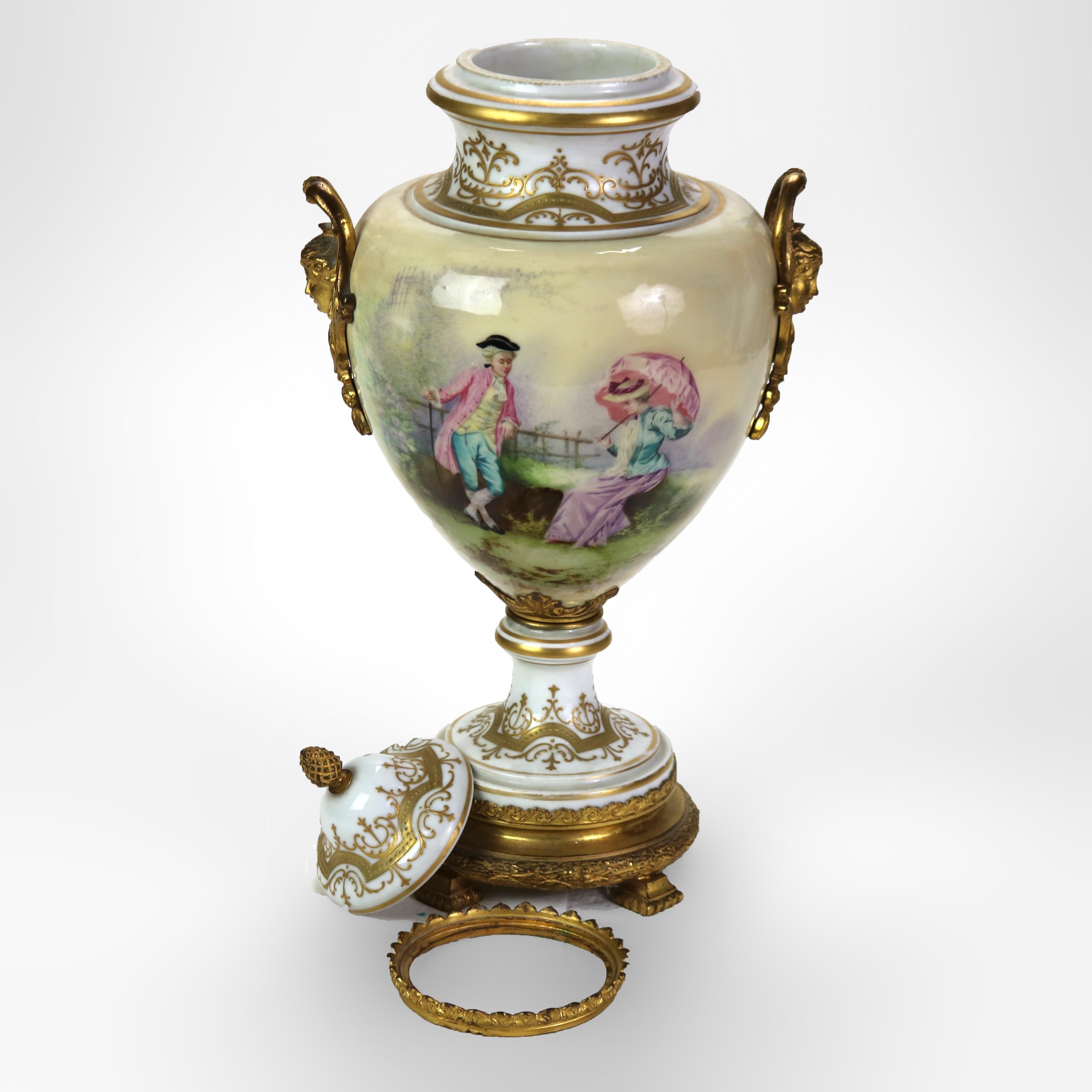 Large Antique Sevres Gilt & Ormolu Scenic Porcelain Lidded Urn Signed C1890 2