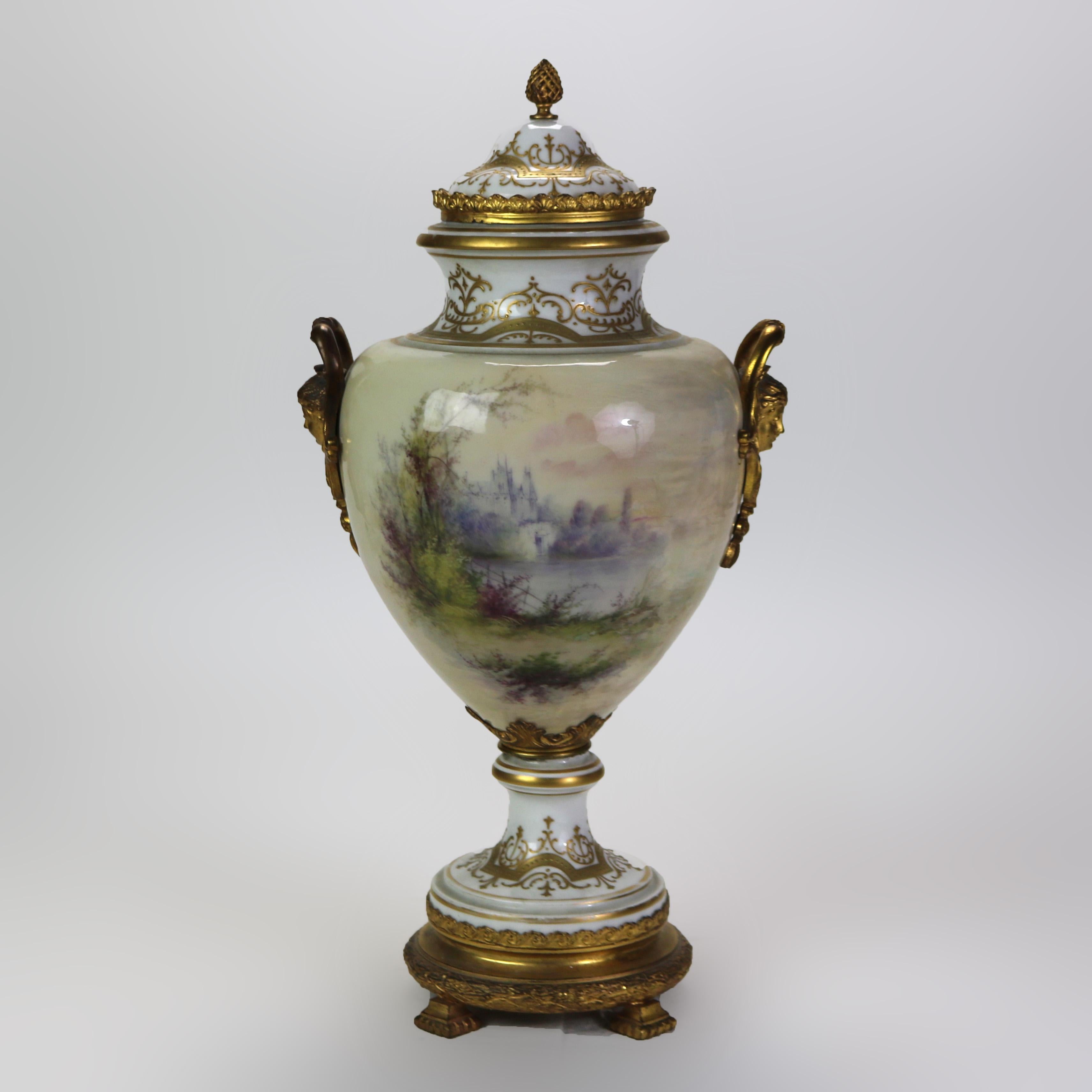 Large Antique Sevres Gilt & Ormolu Scenic Porcelain Lidded Urn Signed C1890 4