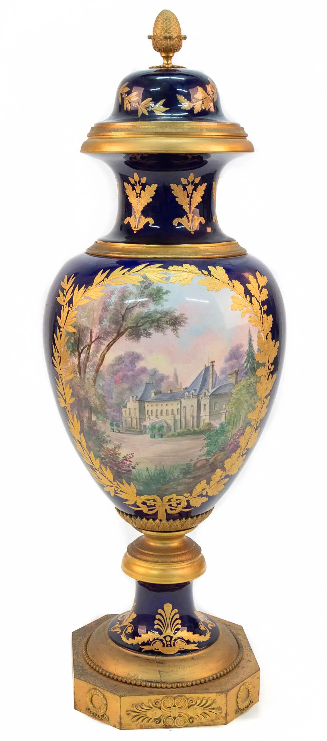 French Large Antique Sevres Style Napoleonic Vase  For Sale