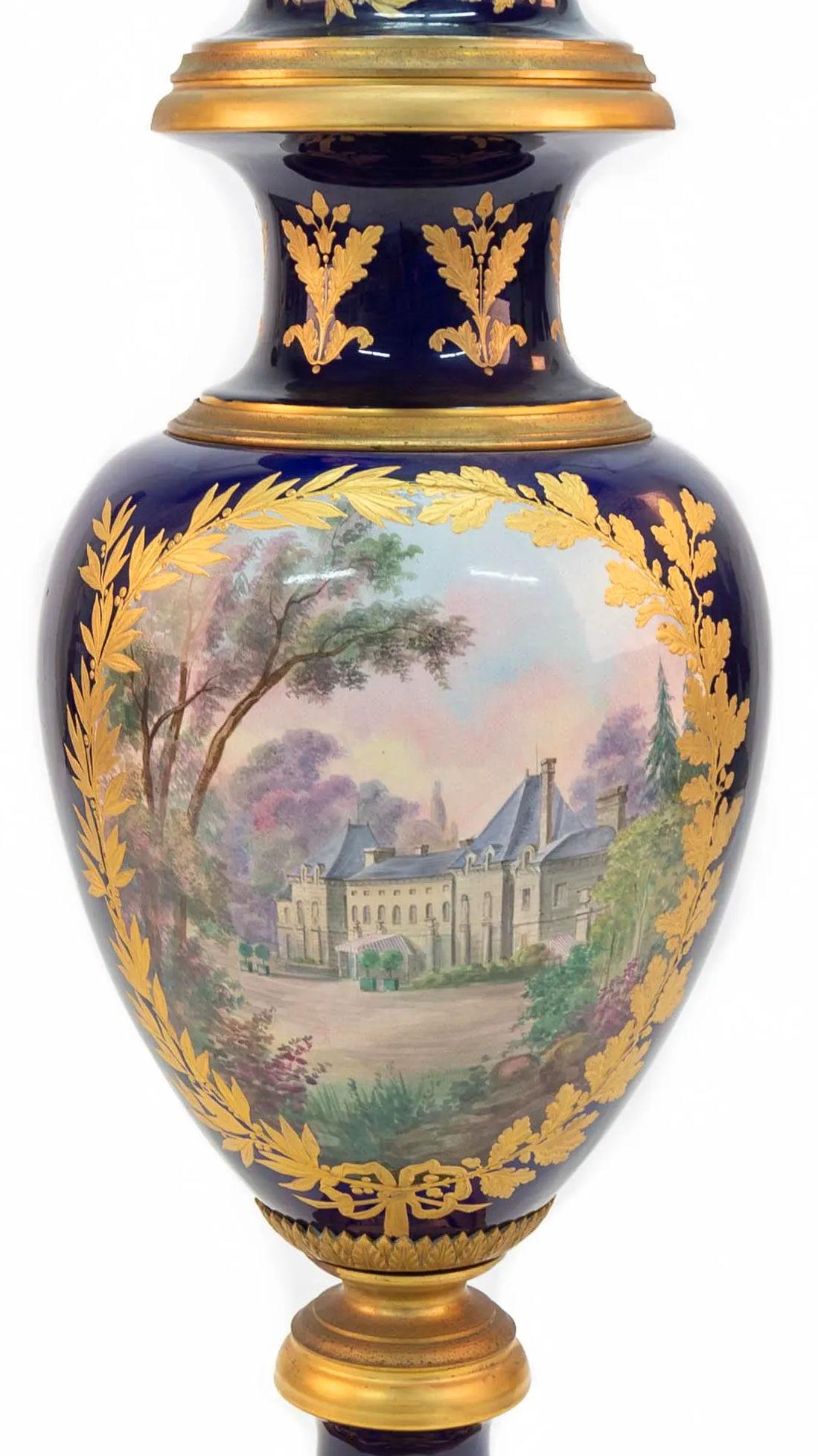 Gilt Large Antique Sevres Style Napoleonic Vase  For Sale