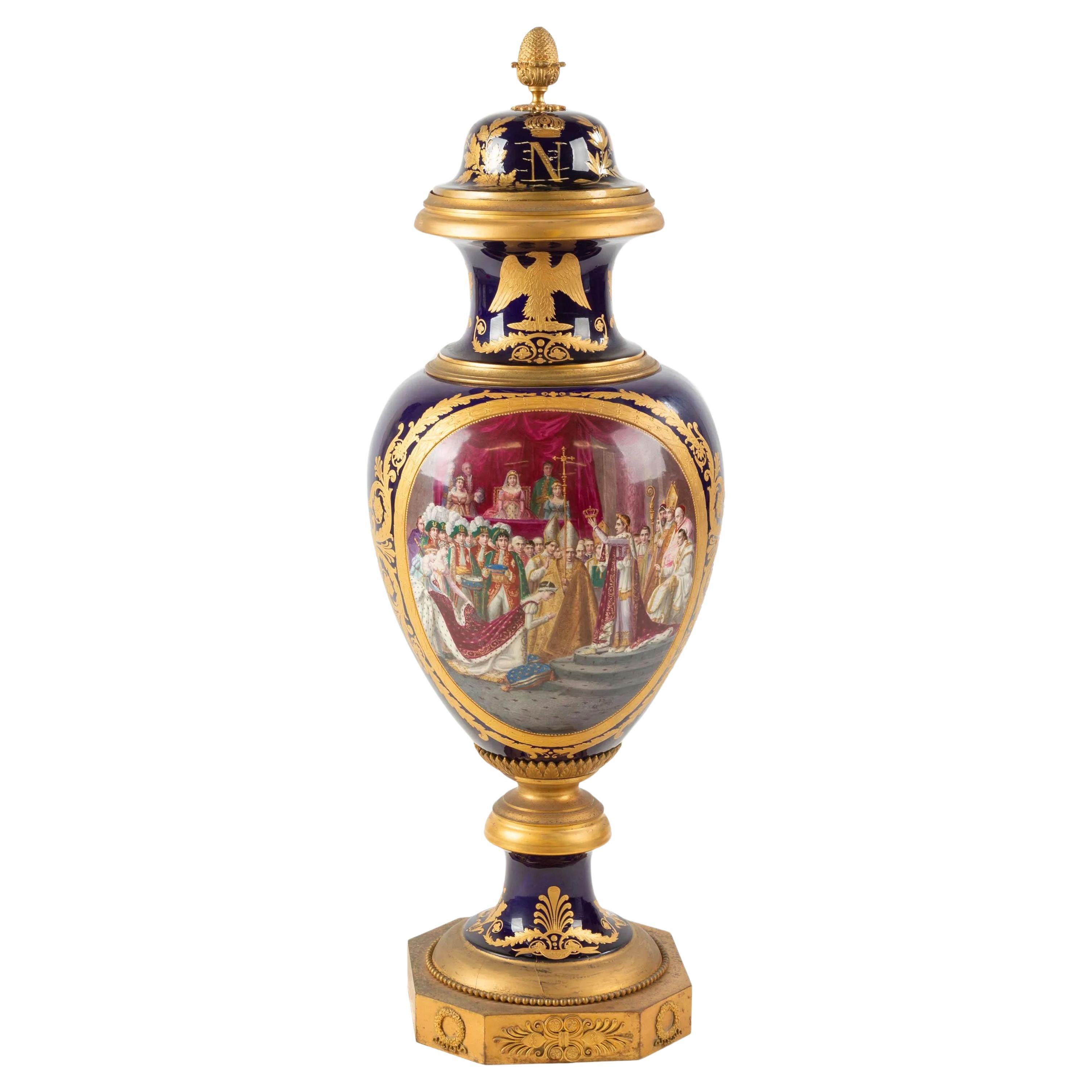 Große antike napoleonische Vase im Sevres-Stil 