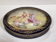 Large Antique Sevres Style Porcelain Dresser Box / Jewelry Casket
