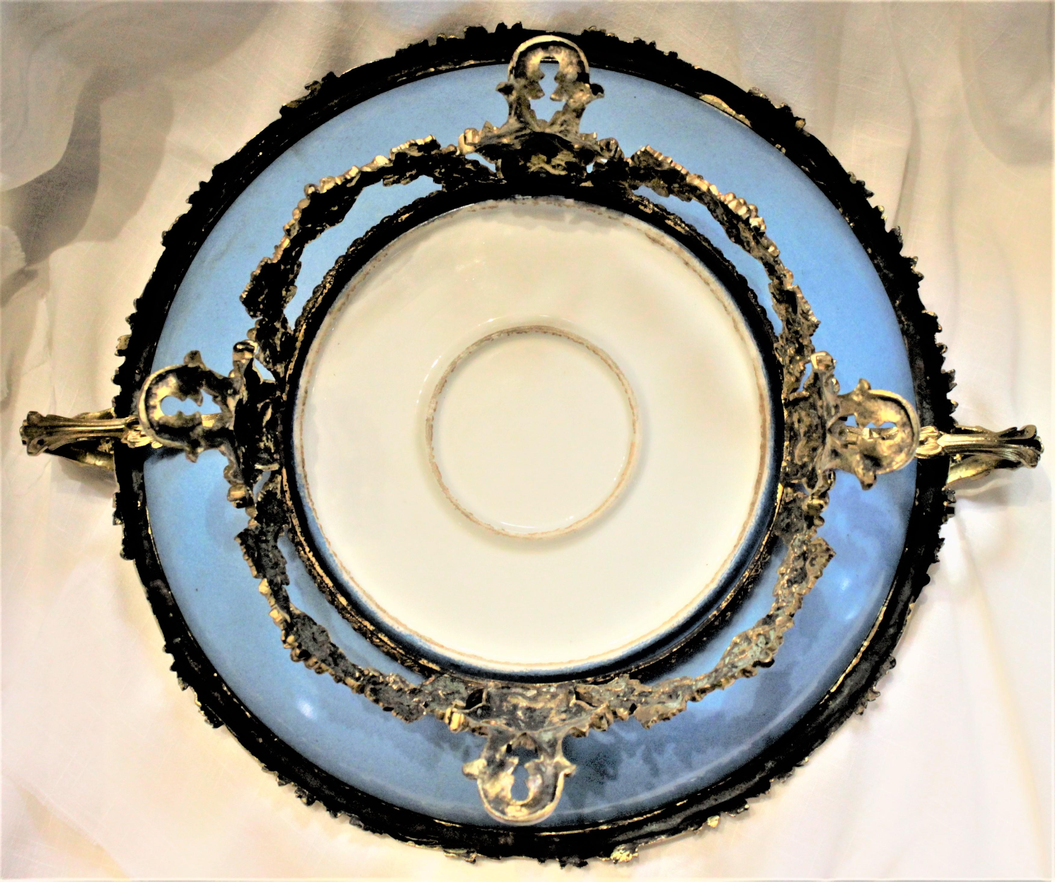 Large Antique Sevres Styled Turquoise Centerpiece Bowl with Gilt Bronze Mounts 9