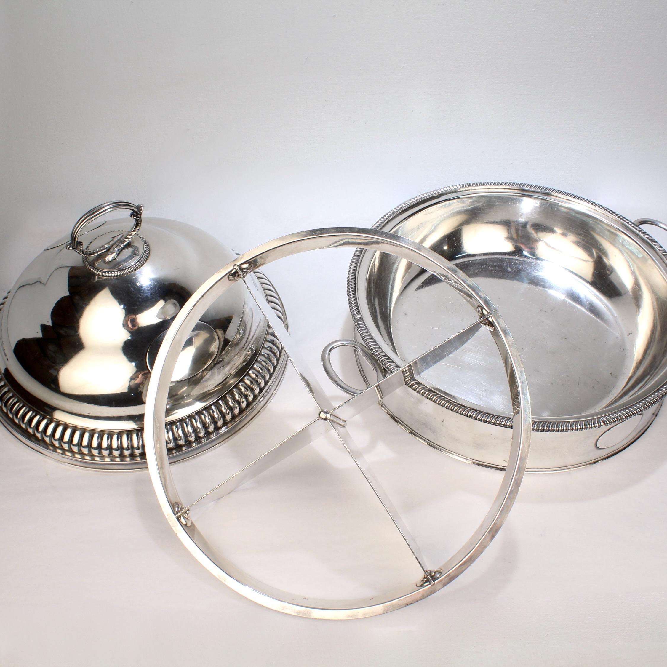 Large Antique Sheffield Silver Plate Divided Serving Tureen & Dome Cover For Sale 2