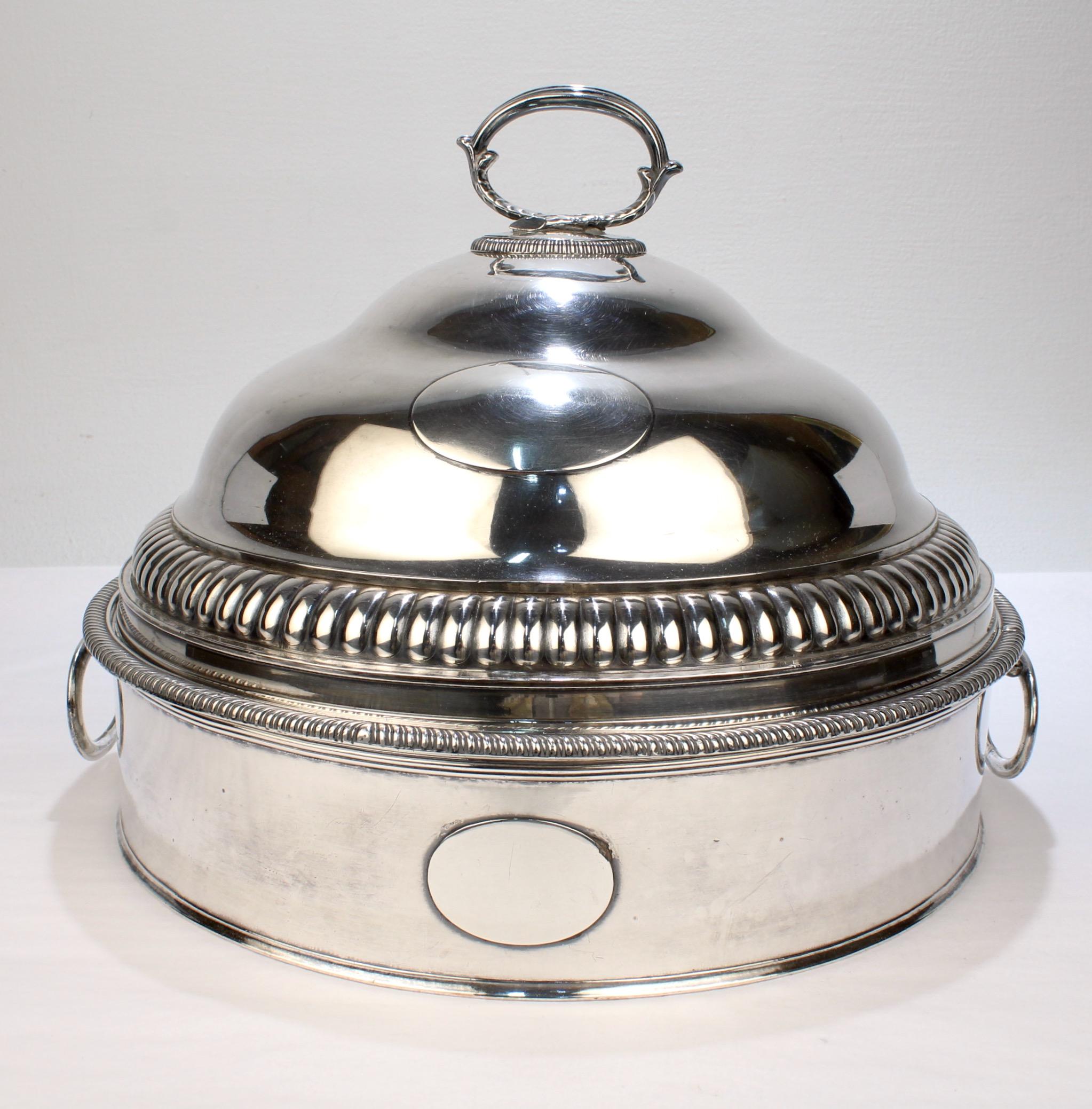 Victorian Large Antique Sheffield Silver Plate Divided Serving Tureen & Dome Cover For Sale